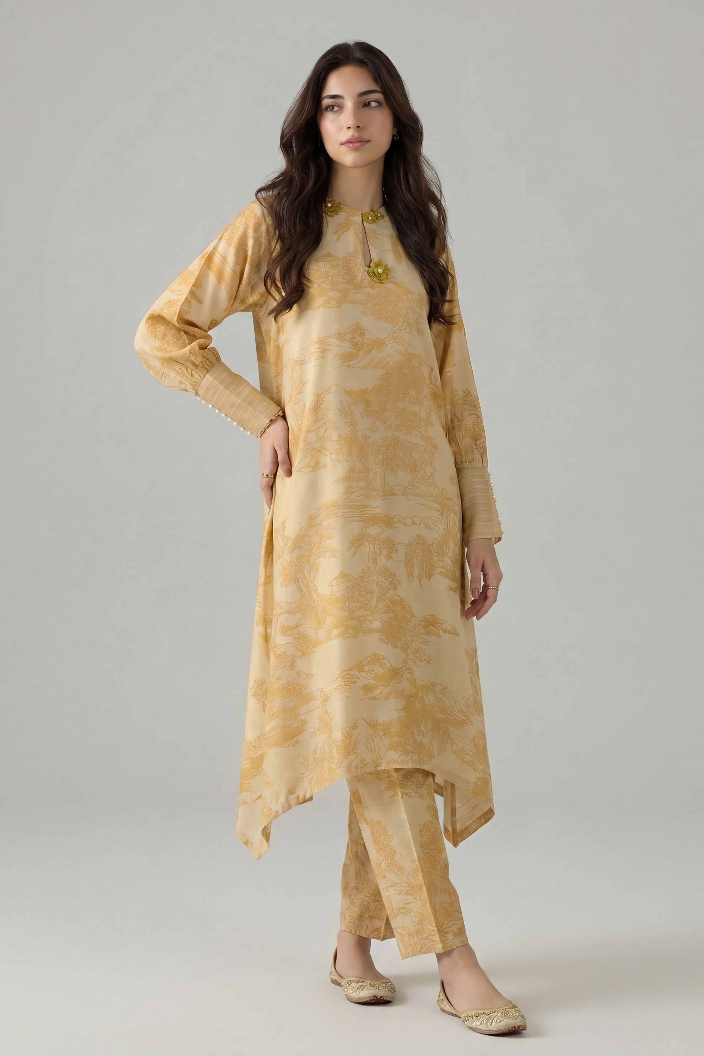 2 Piece - Printed Suit - PE26-155 Yellow Silk 2PC Printed Nishat Australia