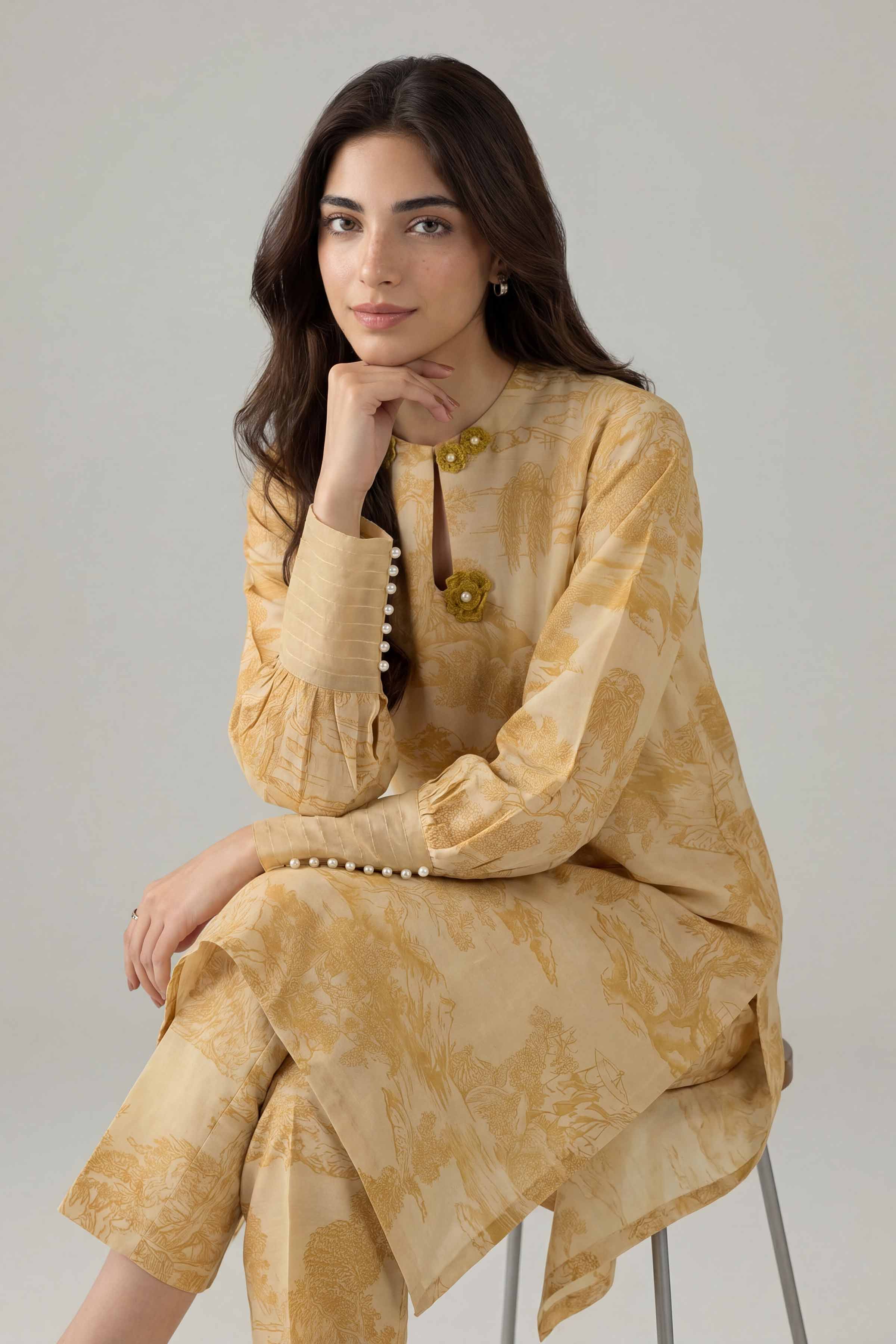 2 Piece - Printed Suit - PE26-155 Yellow Silk 2PC Printed Nishat Australia