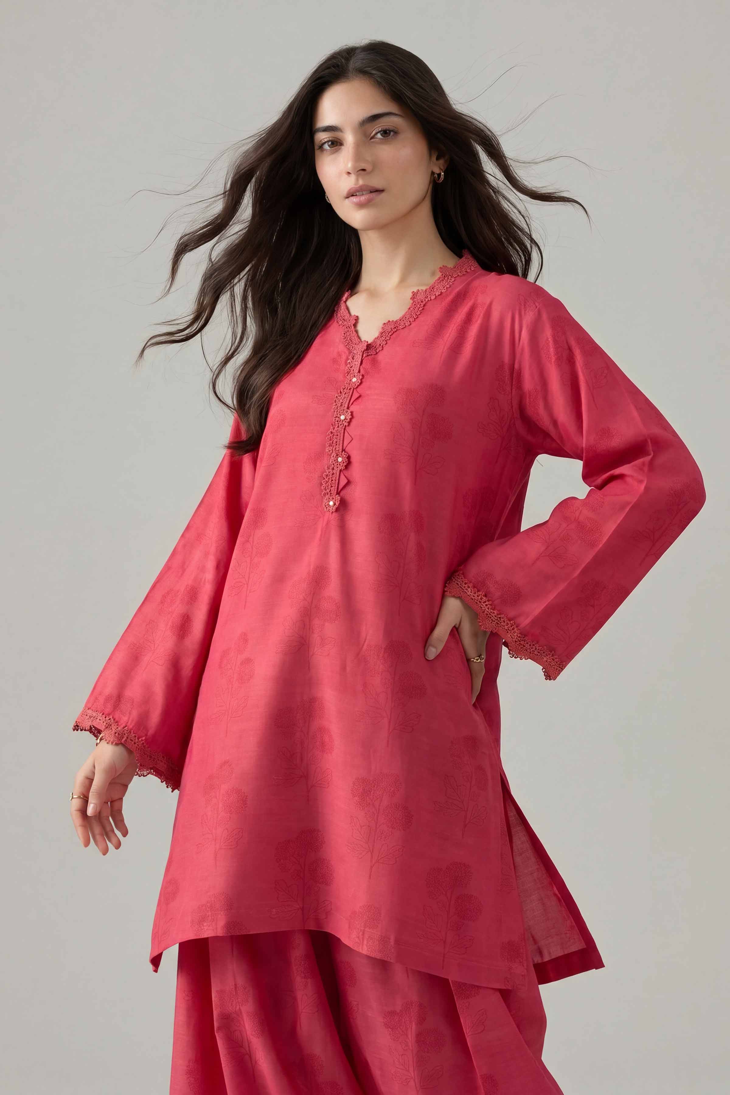2 Piece - Printed Suit - PE26-156 Pink Silk 2PC Printed Nishat Australia