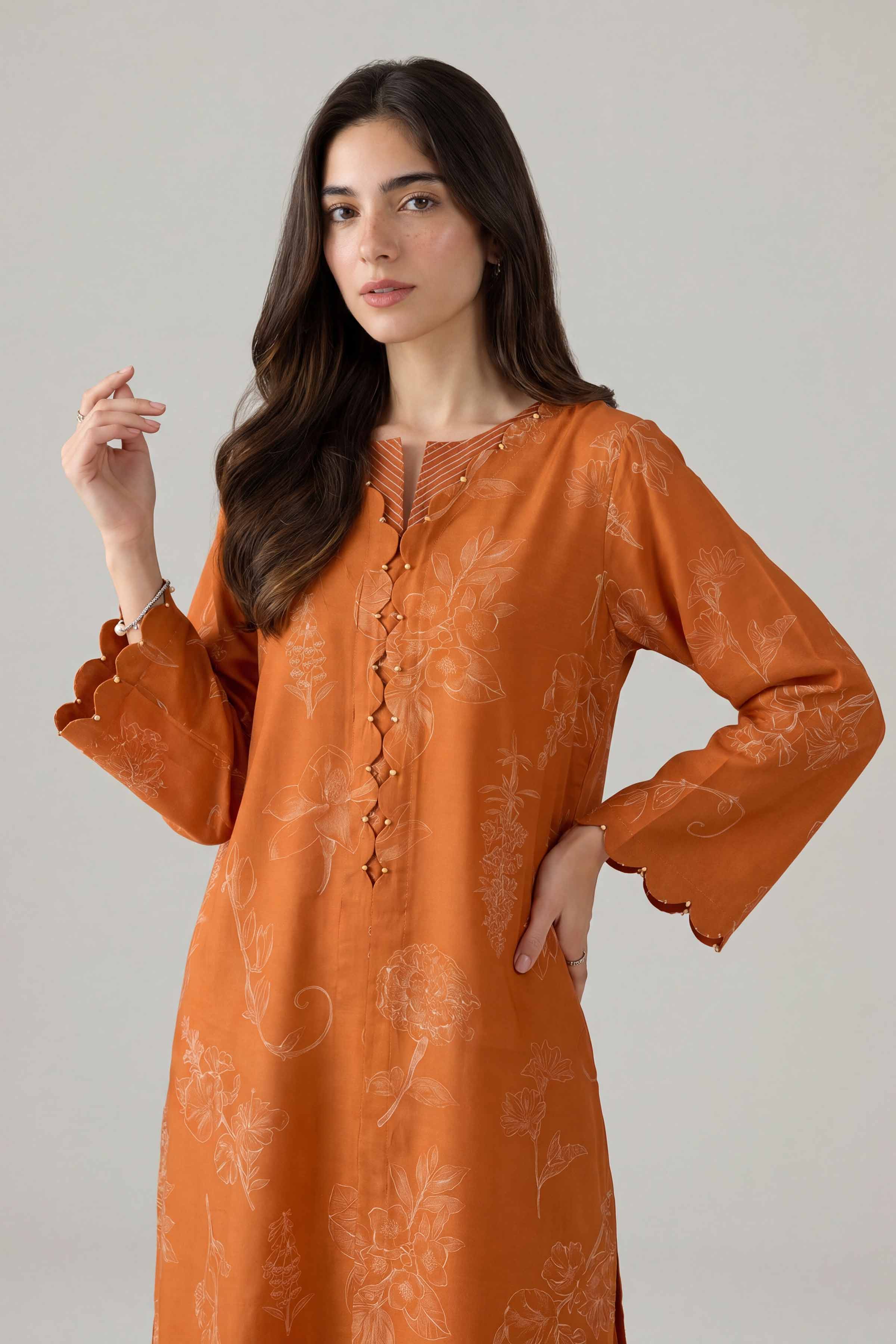 2 Piece - Printed  Suit - PE26-157 Orange Silk 2PC Printed Nishat Australia