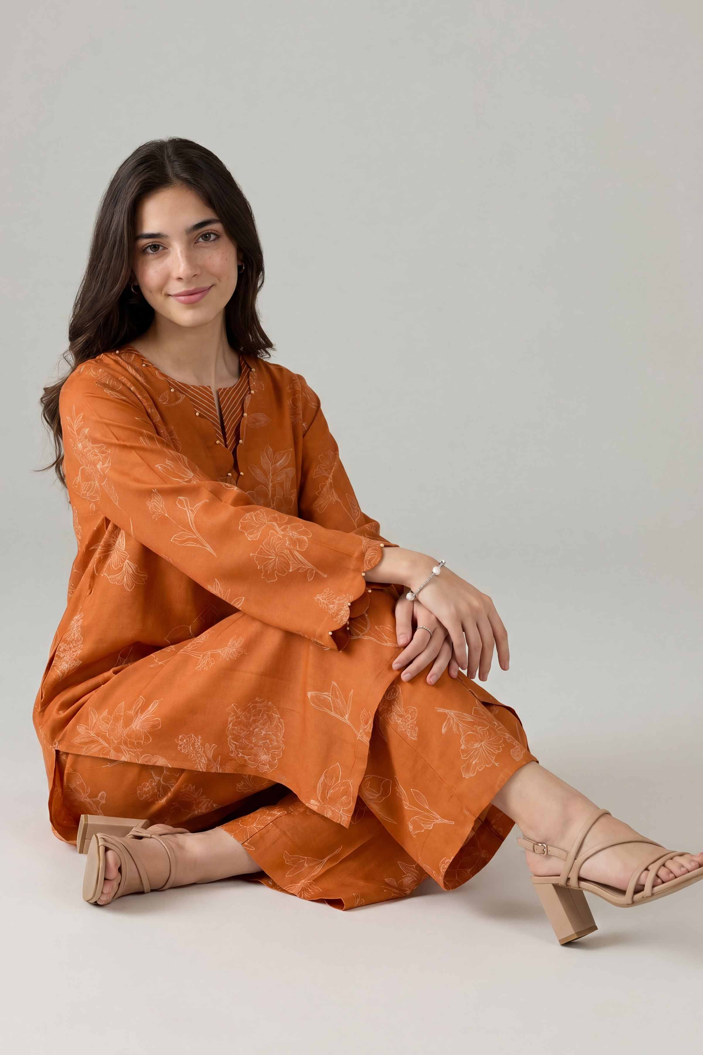 2 Piece - Printed  Suit - PE26-157 Orange Silk 2PC Printed Nishat Australia