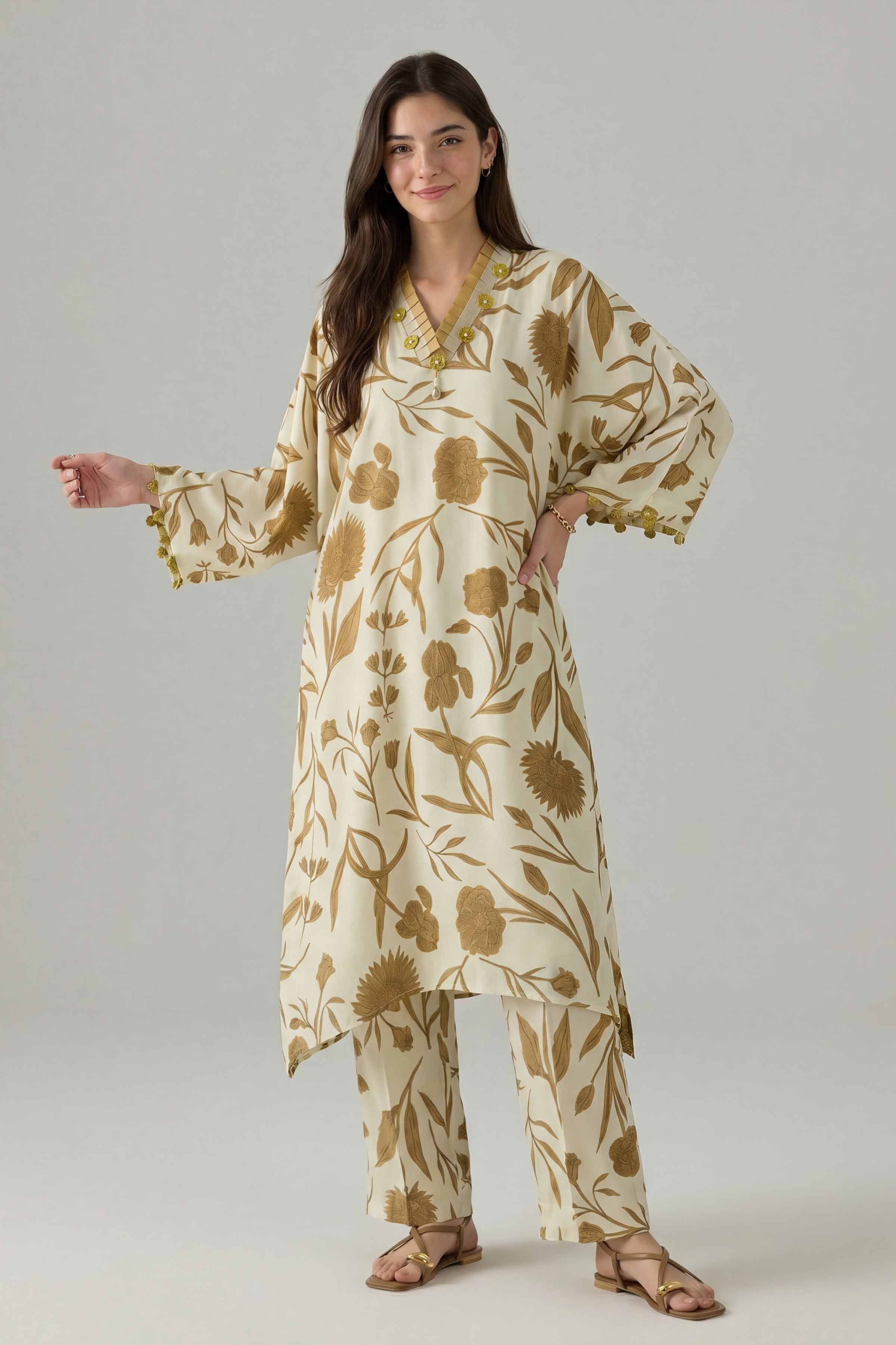 2 Piece - Printed Suit - PE26-158 Off White Silk 2PC Printed Nishat Australia