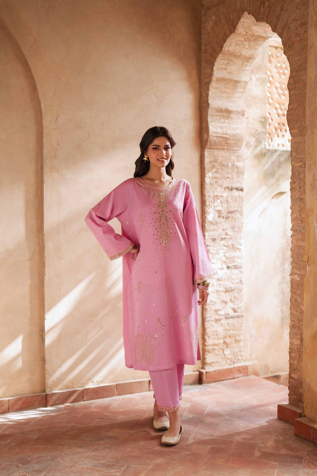 2 Piece - Embroidered Suit - PE26-248 Pink Cotton 2PC Embroidered Nishat Australia