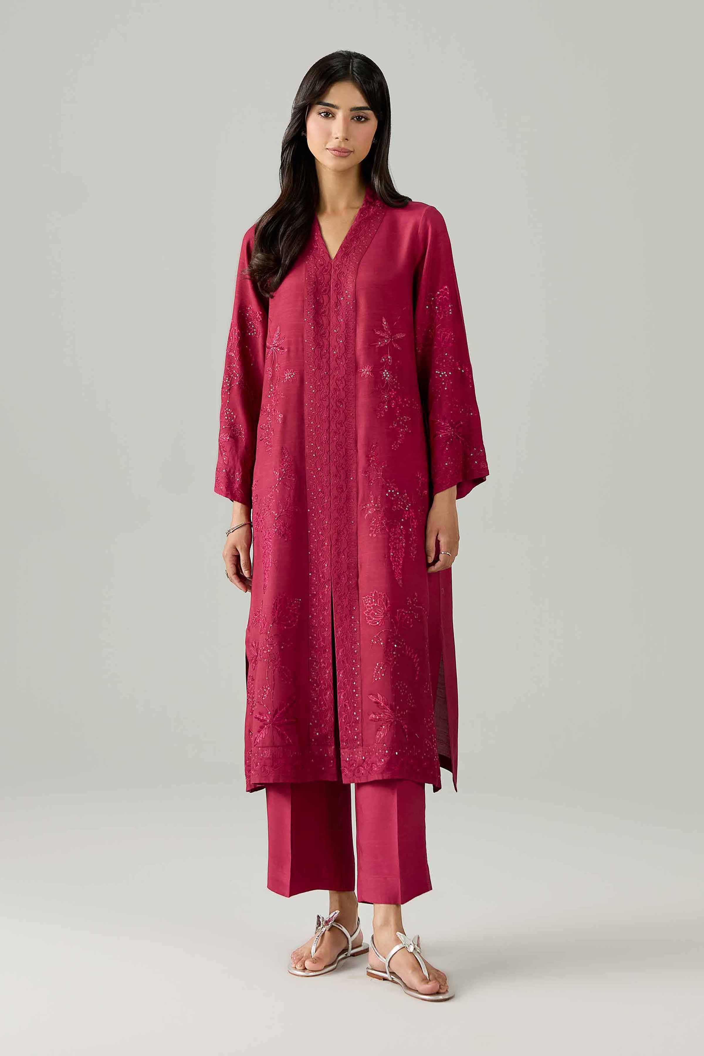 2 Piece - Embroidered Suit - PE26-255 Pink Silk 2PC Embroidered Nishat Australia