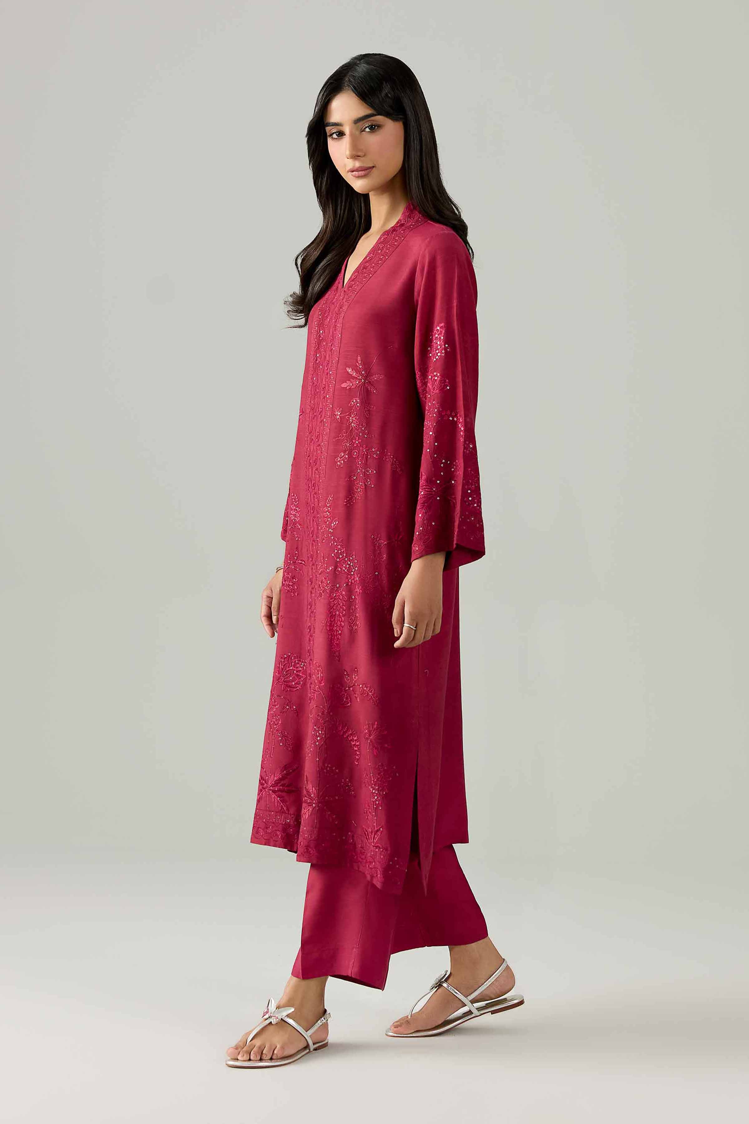 2 Piece - Embroidered Suit - PE26-255 Pink Silk 2PC Embroidered Nishat Australia