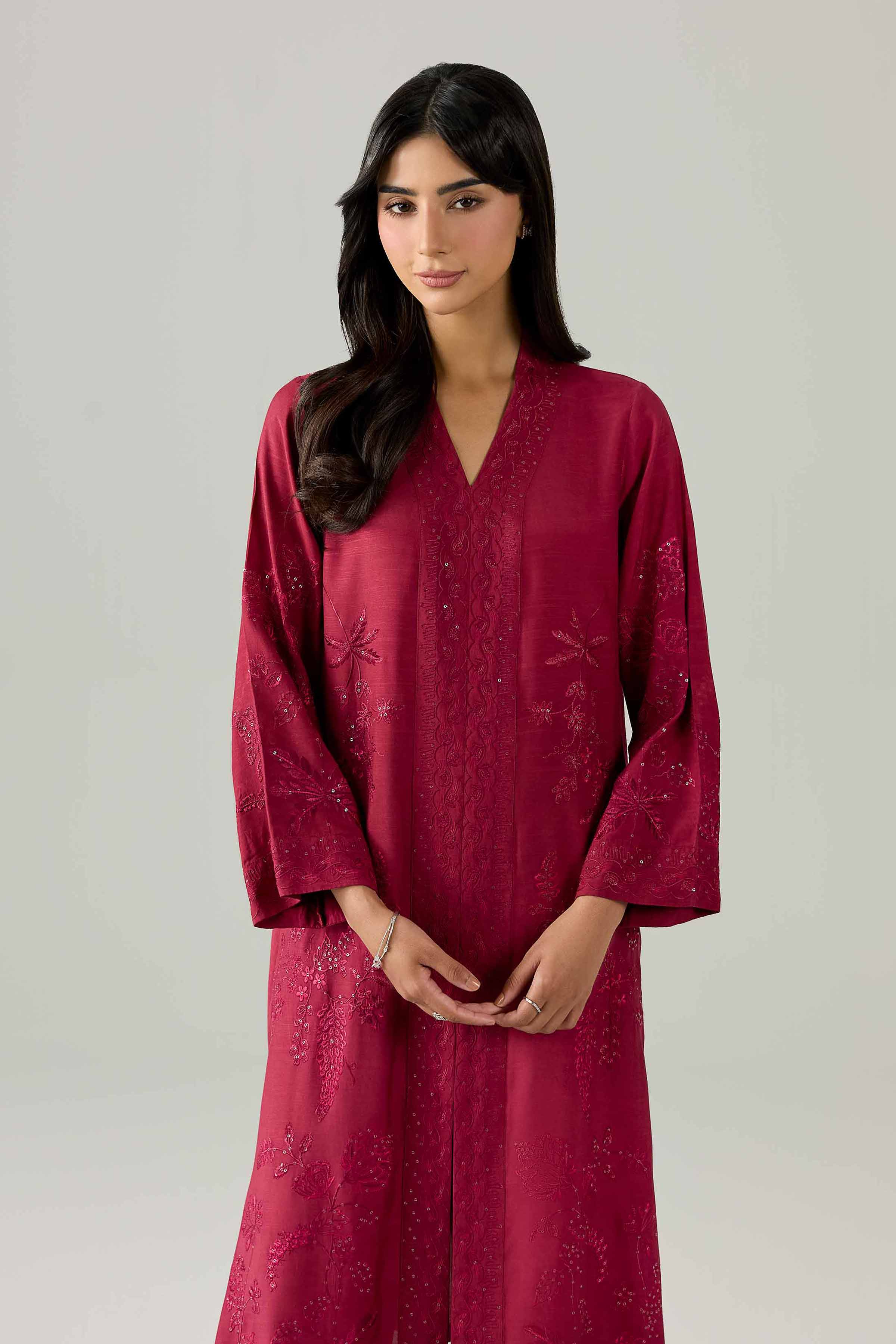 2 Piece - Embroidered Suit - PE26-255 Pink Silk 2PC Embroidered Nishat Australia
