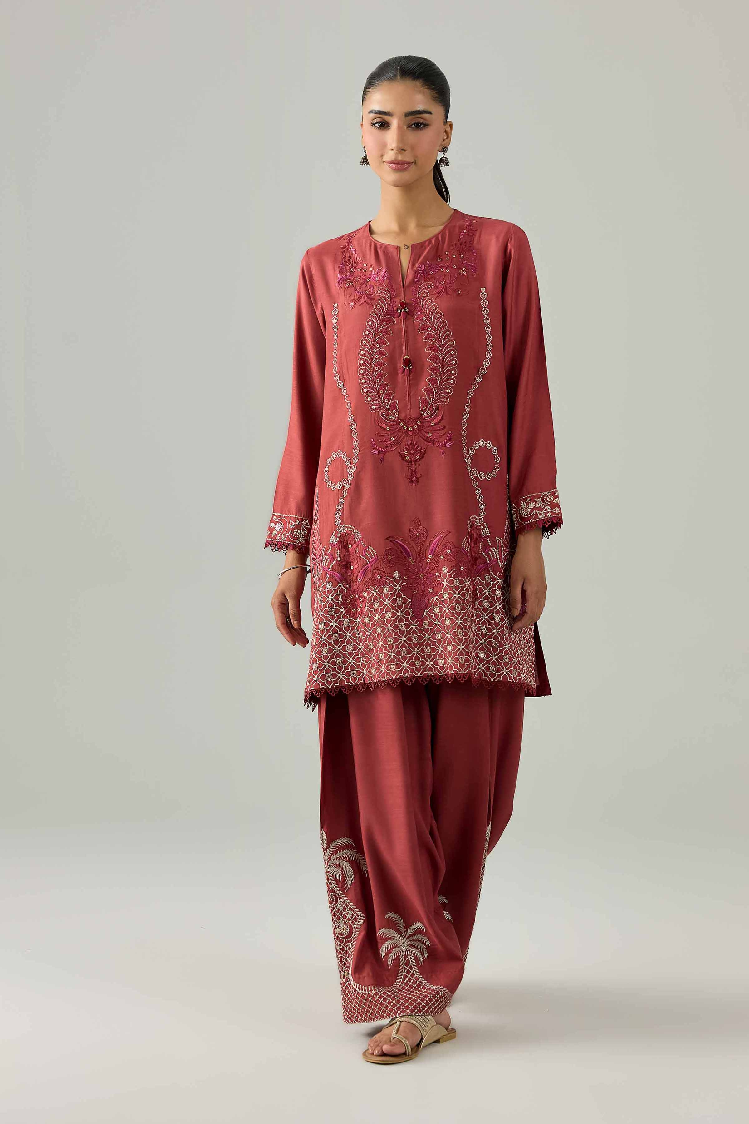 2 Piece - Embroidered Suit - PE26-259 Maroon Silk 2PC Embroidered Nishat Australia