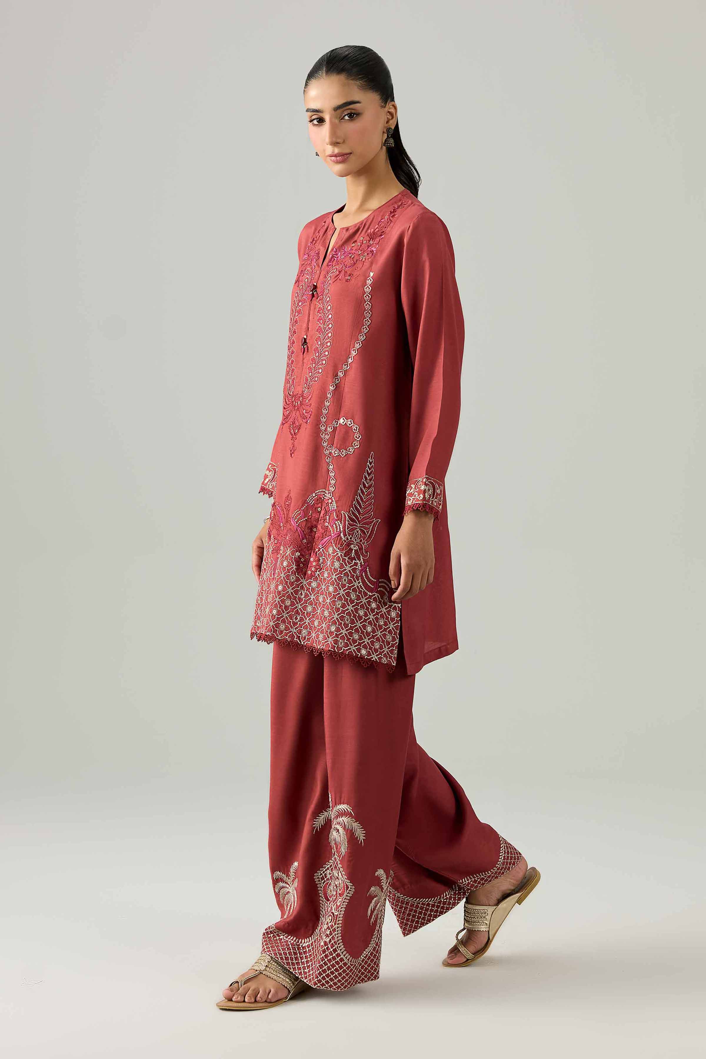 2 Piece - Embroidered Suit - PE26-259 Maroon Silk 2PC Embroidered Nishat Australia