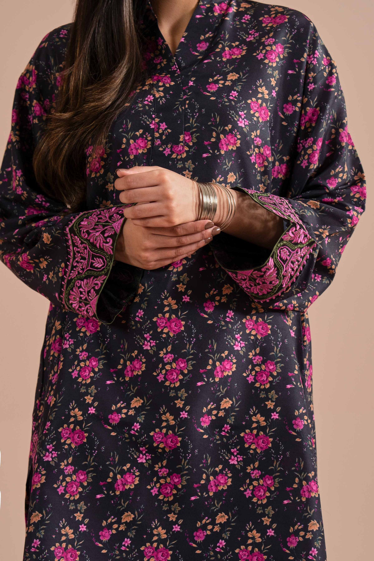 2 Piece - Printed Embroidered Suit - PE26-27 Black Lawn 2PC Embroidered  Nishat Australia