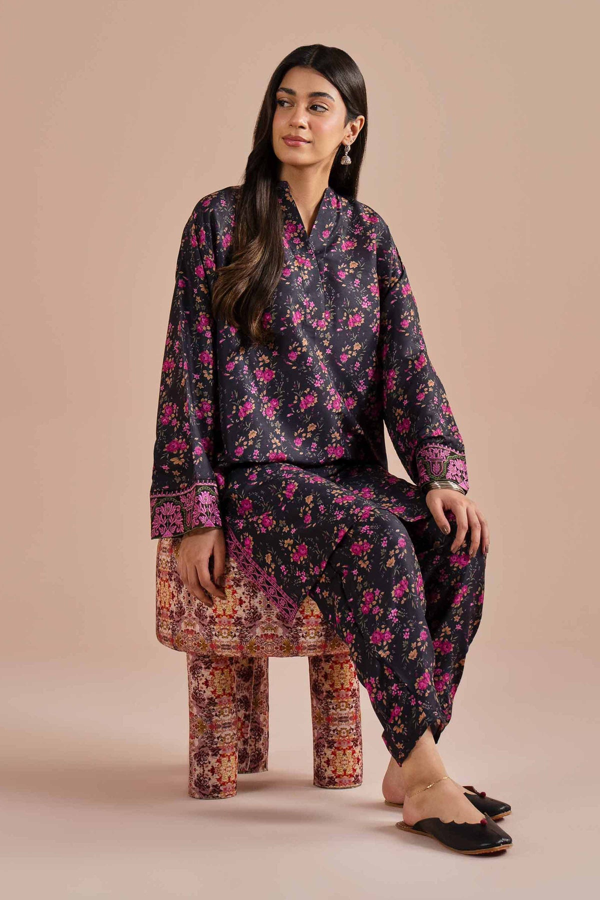 2 Piece - Printed Embroidered Suit - PE26-27 Black Lawn 2PC Embroidered  Nishat Australia