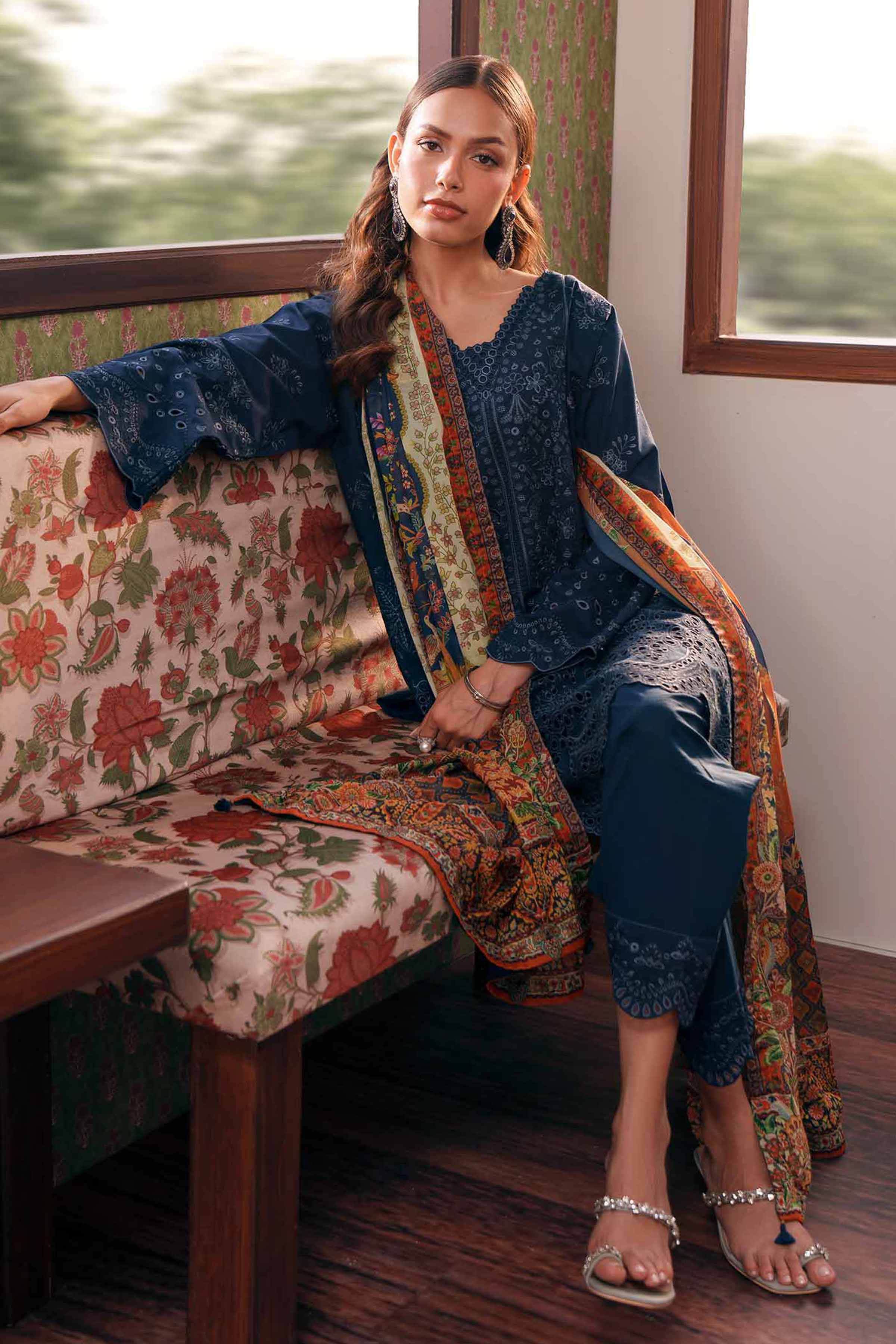 3 Piece - Printed Embroidered Suit - PE26-287