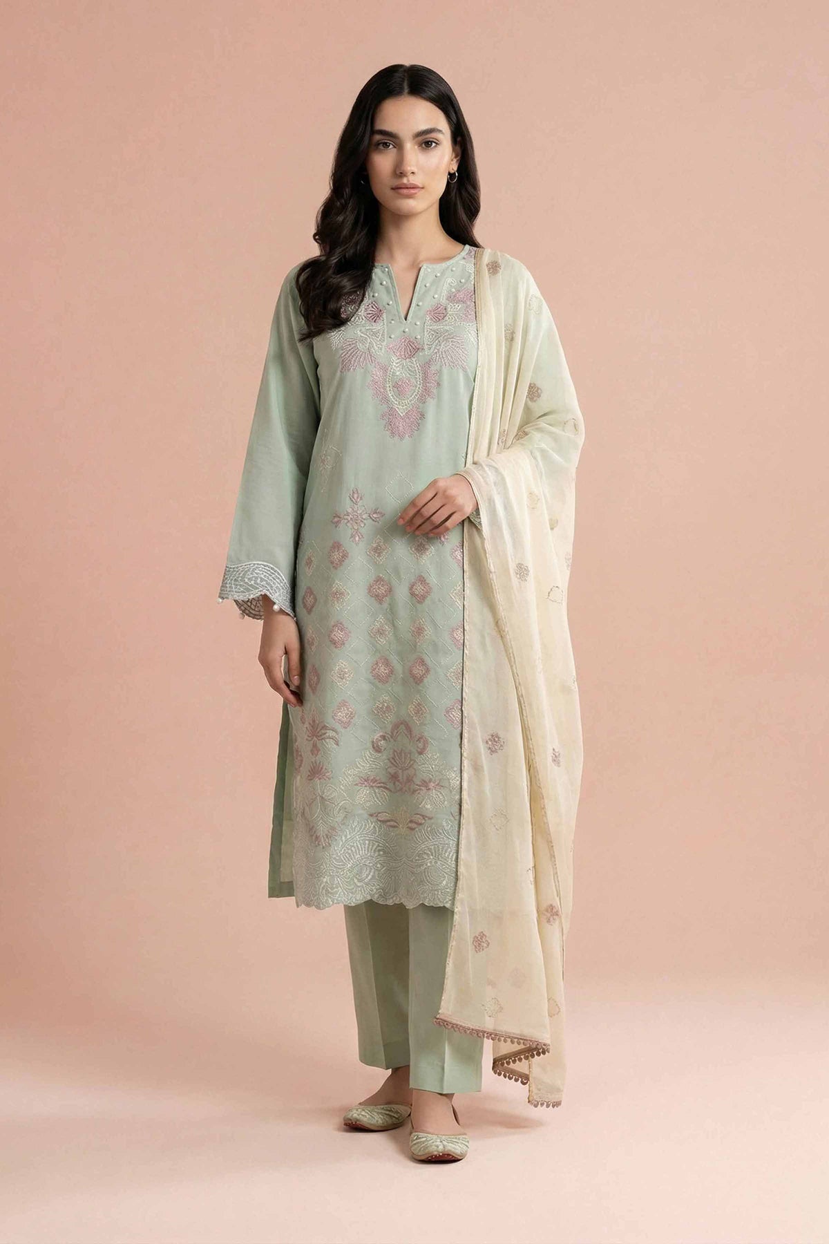 3 Piece - Embroidered Suit - PE26-298 Green Cambric 3PC Embroidered Nishat Australia