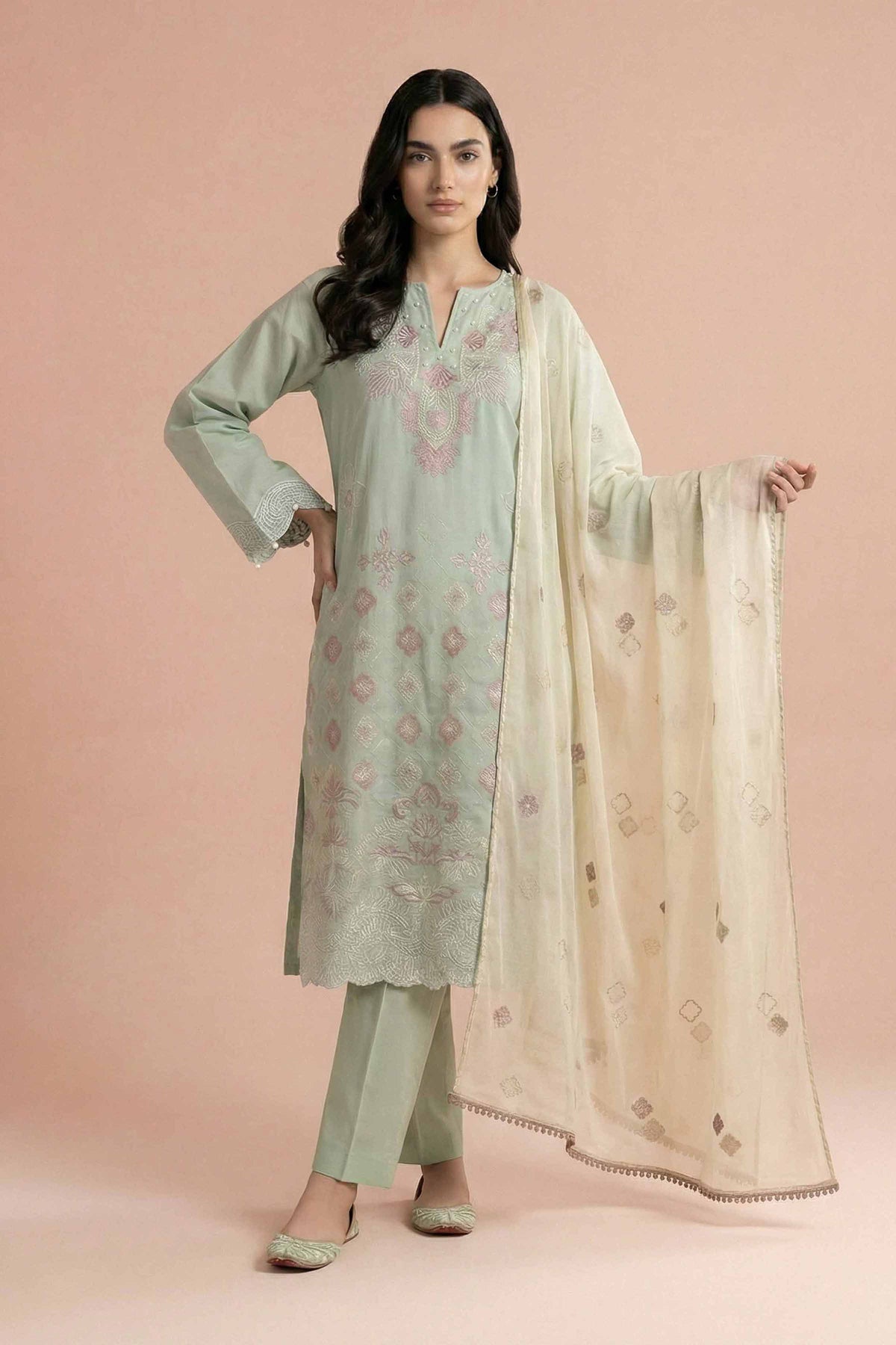 3 Piece - Embroidered Suit - PE26-298 Green Cambric 3PC Embroidered Nishat Australia