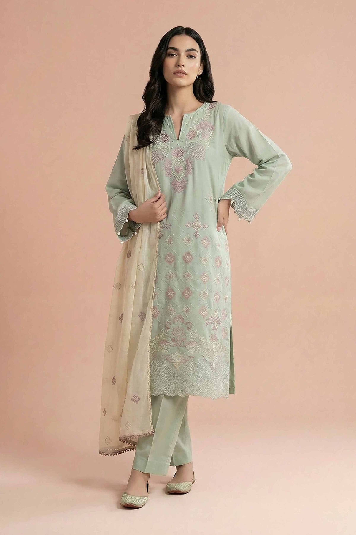3 Piece - Embroidered Suit - PE26-298 Green Cambric 3PC Embroidered Nishat Australia