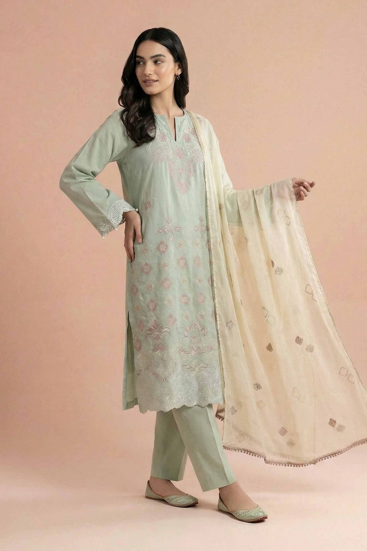 3 Piece - Embroidered Suit - PE26-298 Green Cambric 3PC Embroidered Nishat Australia