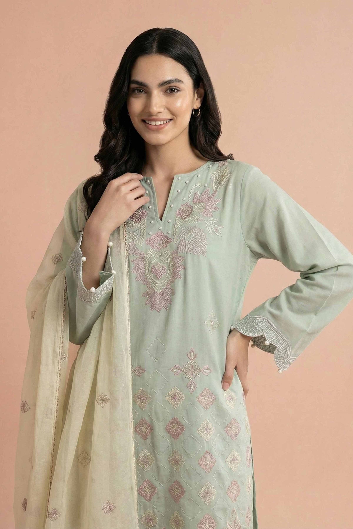 3 Piece - Embroidered Suit - PE26-298 Green Cambric 3PC Embroidered Nishat Australia