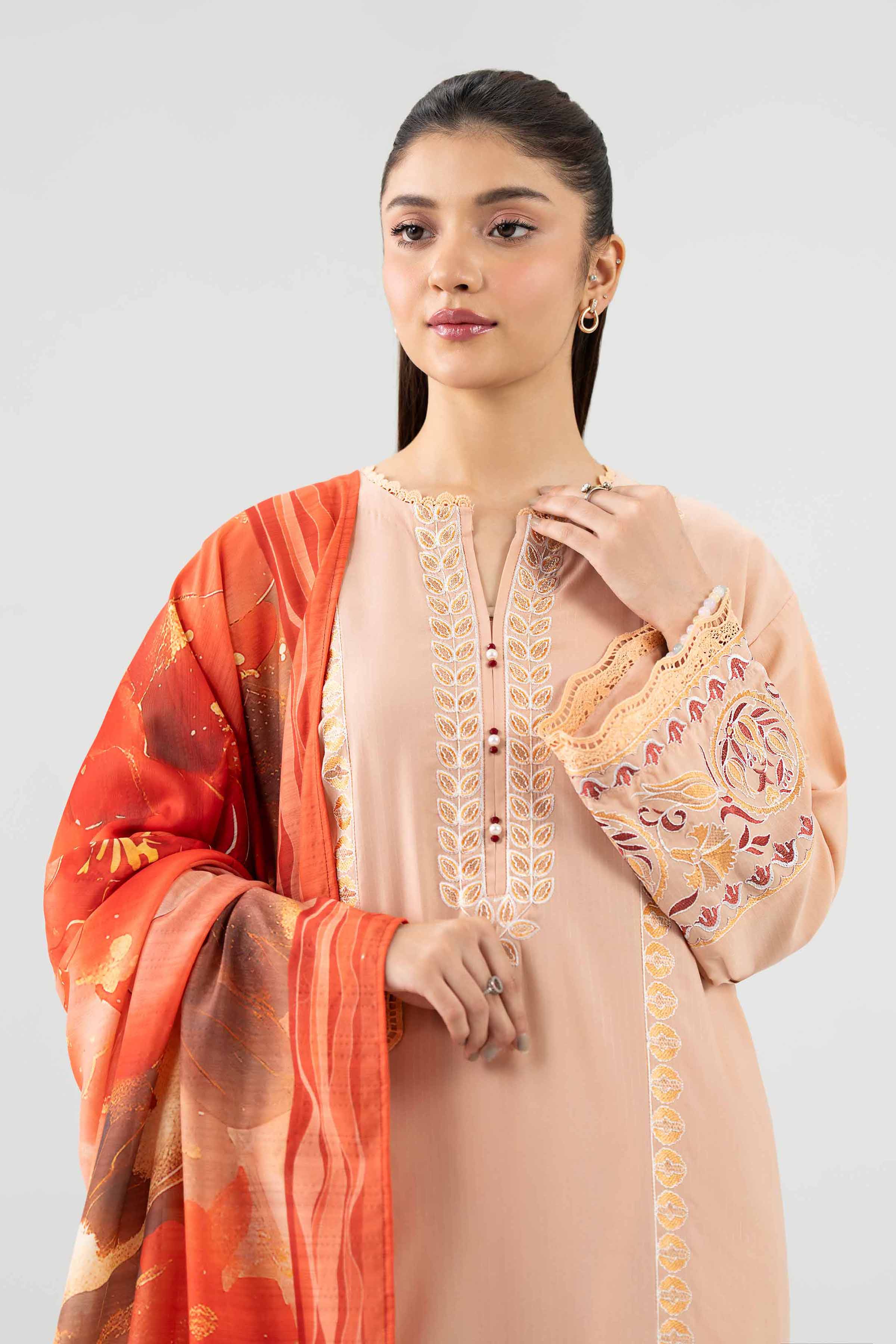 3 Piece - Printed Embroidered Suit - PE26-303 Beige Linen 3PC Embroidered Nishat Australia
