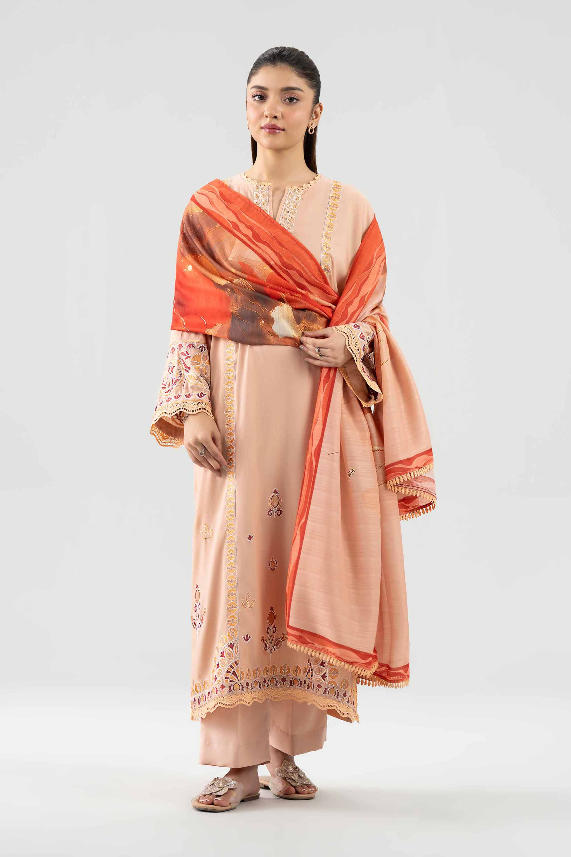 3 Piece - Printed Embroidered Suit - PE26-303 Beige Linen 3PC Embroidered Nishat Australia