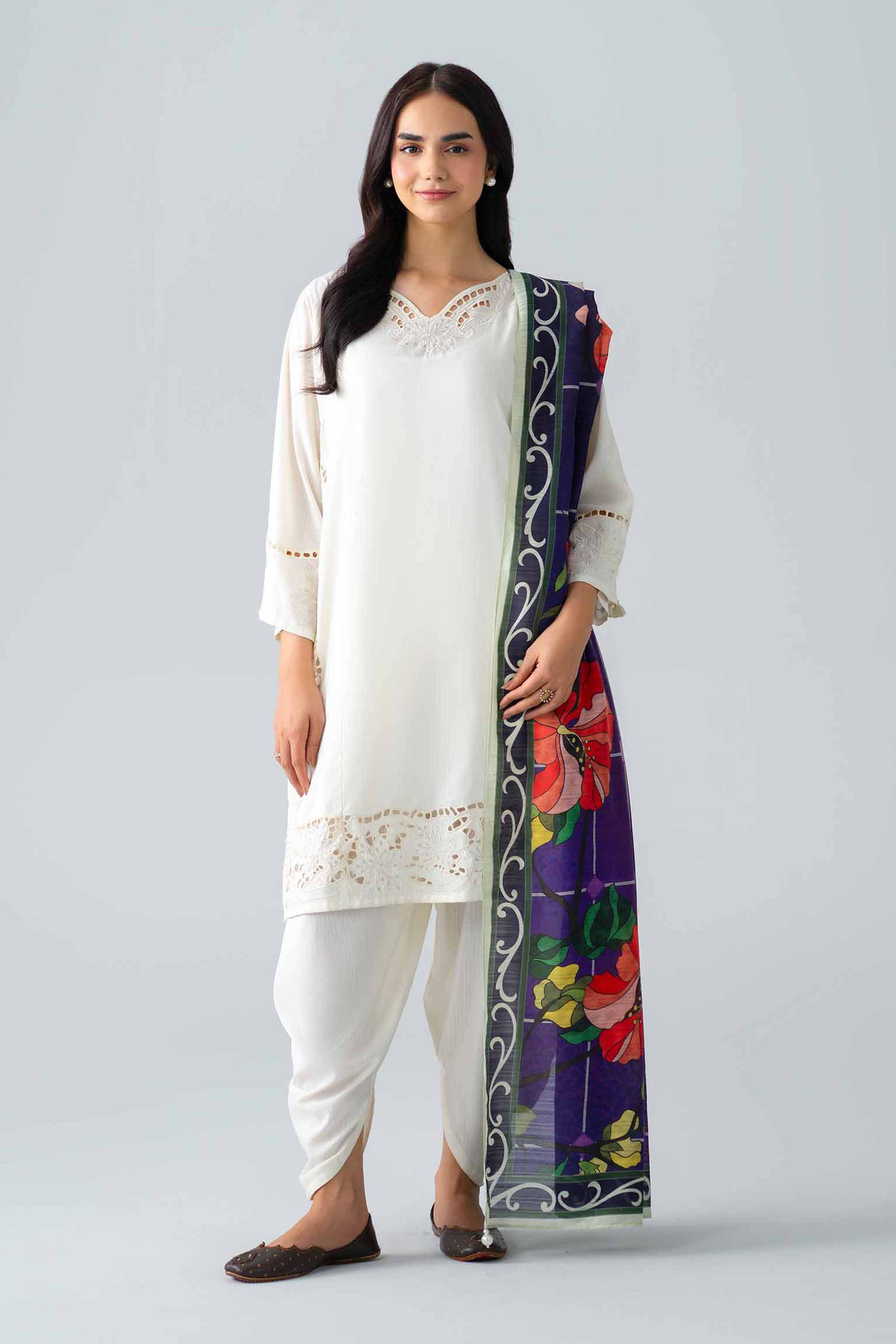 3 Piece - Embroidered Suit - PE26-307 Off White Linen 3PC Embroidered Nishat Australia