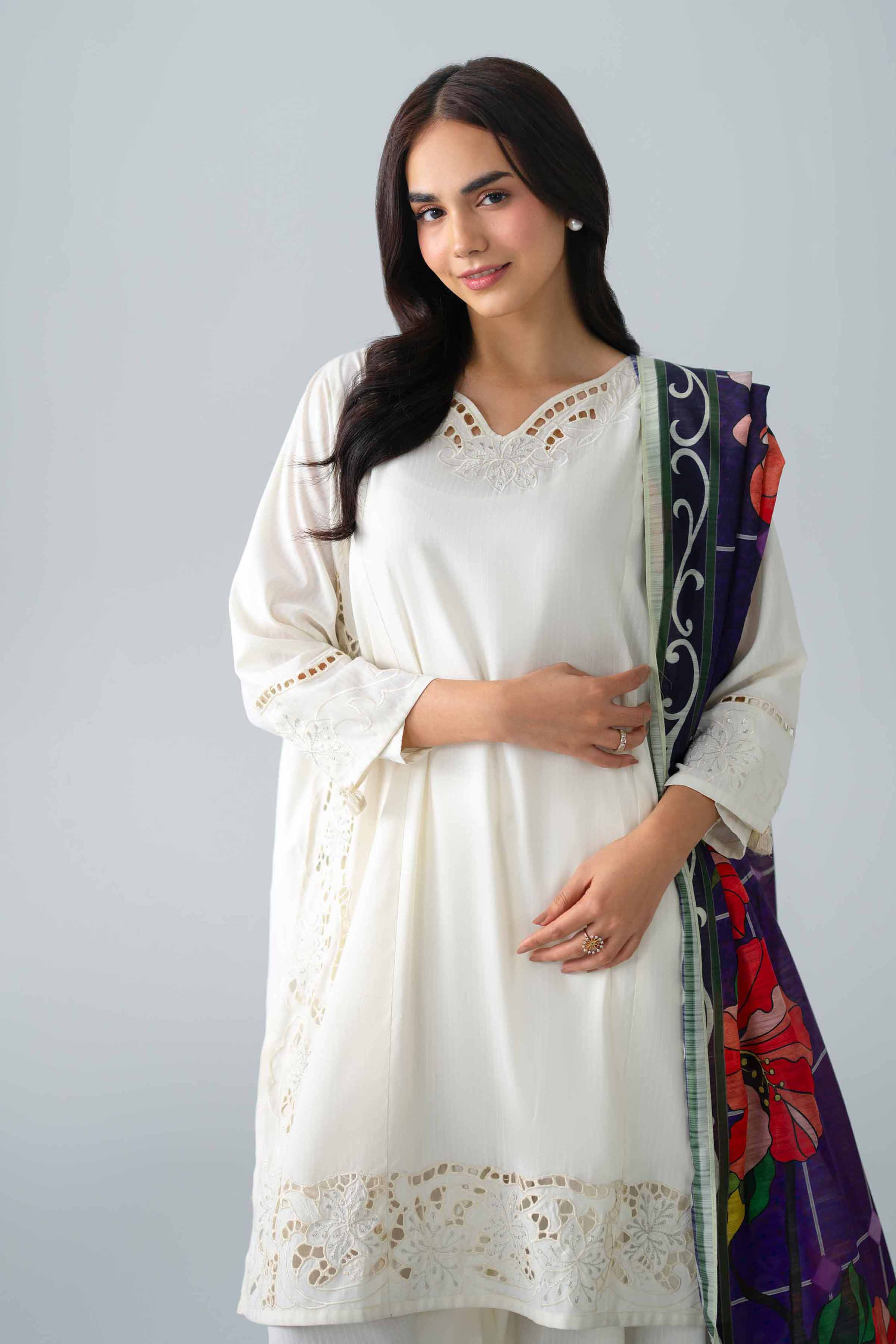 3 Piece - Embroidered Suit - PE26-307 Off White Linen 3PC Embroidered Nishat Australia