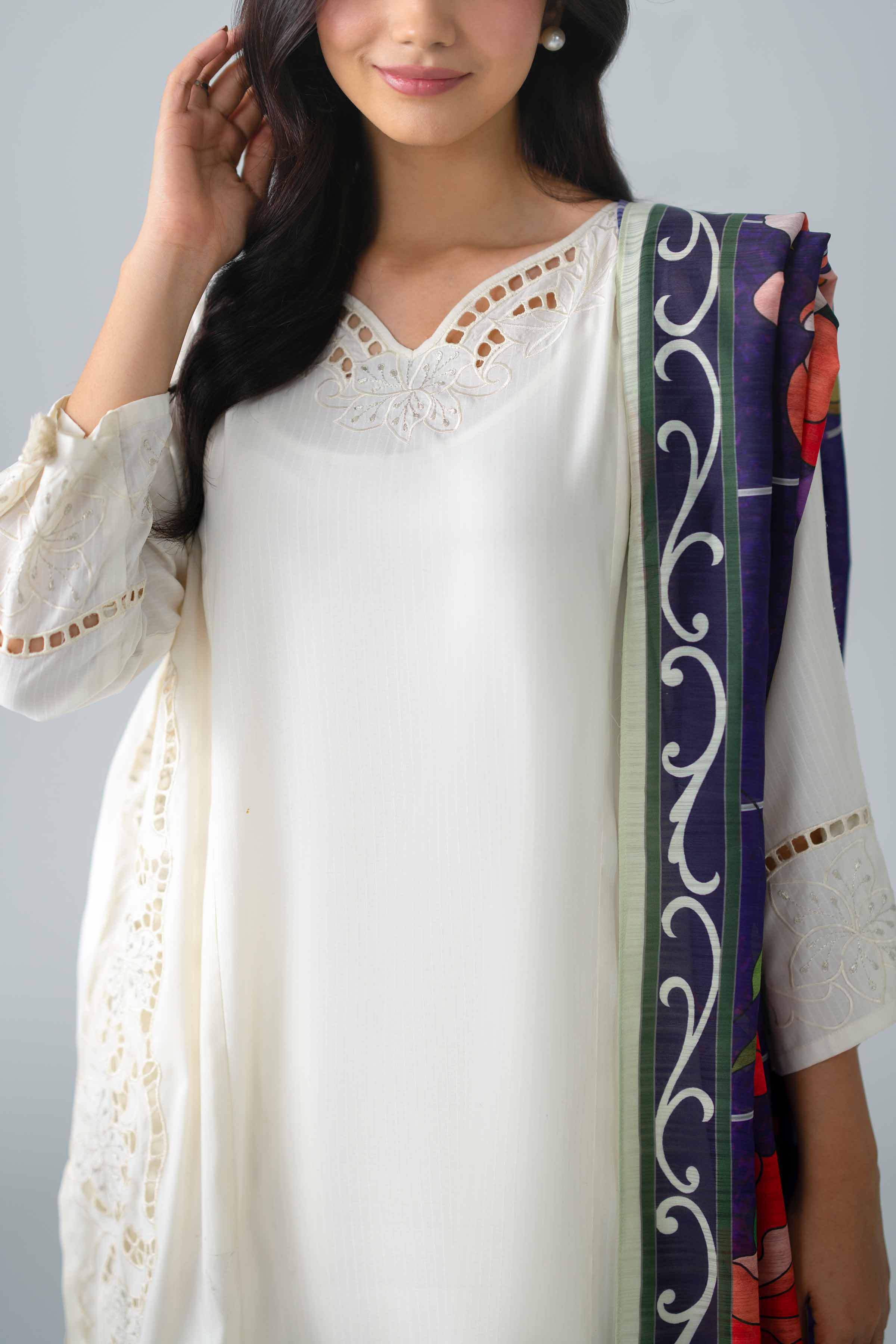 3 Piece - Embroidered Suit - PE26-307 Off White Linen 3PC Embroidered Nishat Australia