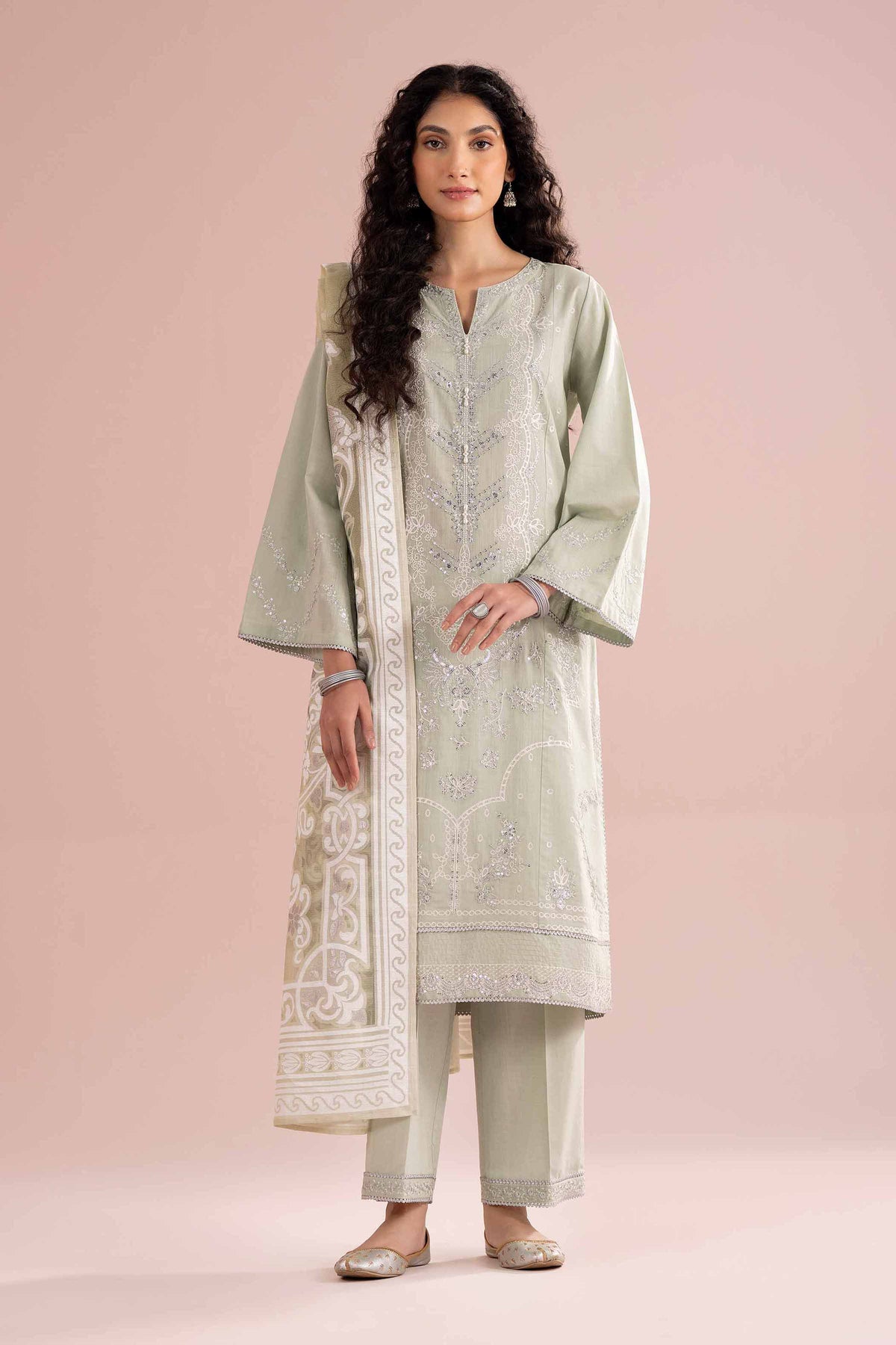3 Piece - Embroidered Suit - PE26-316 Green Cross Hatch 3PC Embroidered Nishat Australia