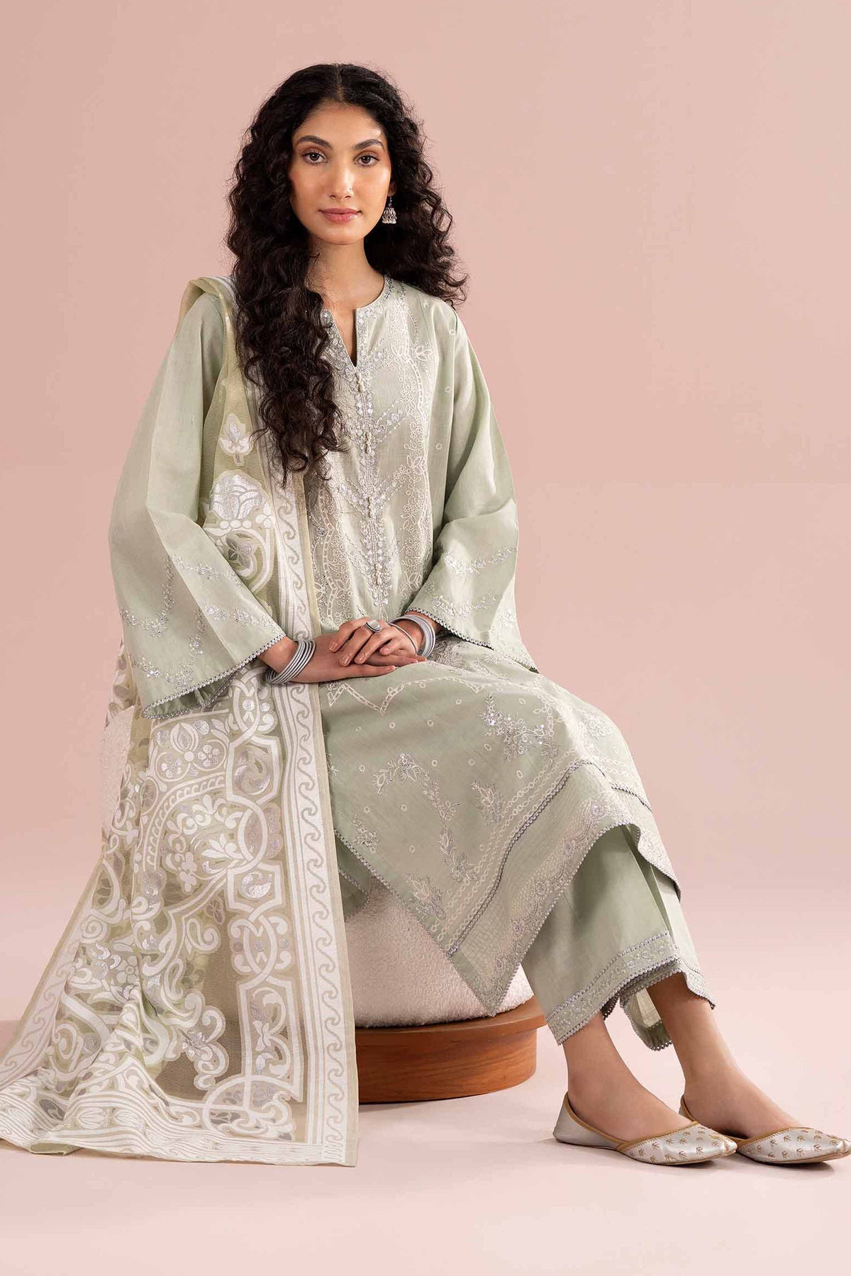 3 Piece - Embroidered Suit - PE26-316 Green Cross Hatch 3PC Embroidered Nishat Australia