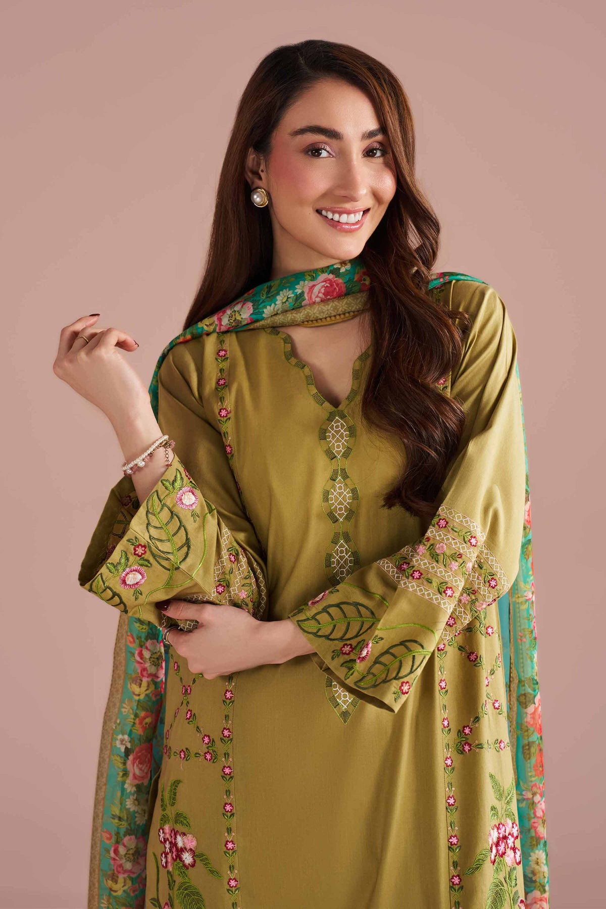 3 Piece - Embroidered Suit - PE26-321 Green Cotton 3PC Embroidered Nishat Australia