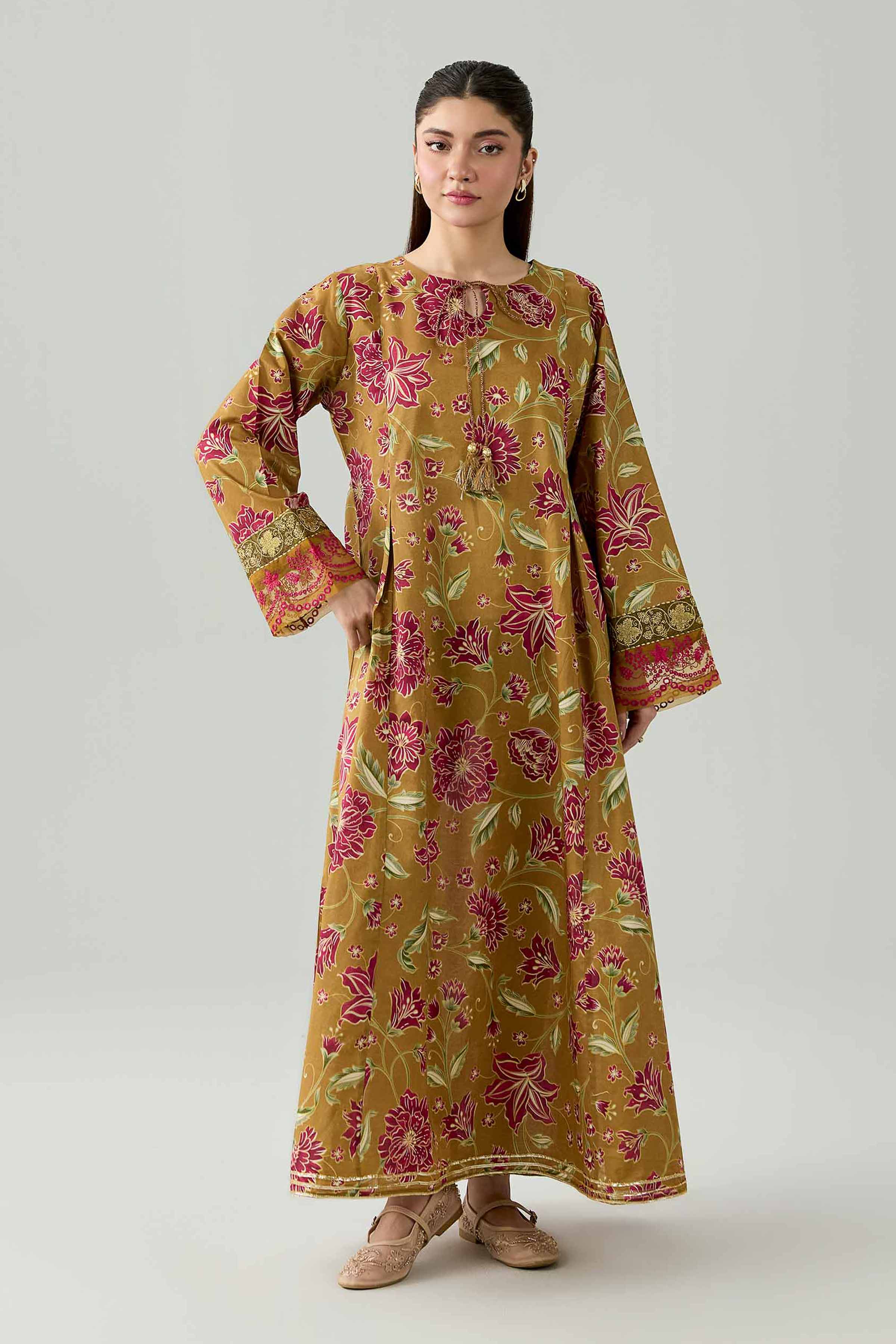 Printed Embroidered Shirt - PE26-375 Brown Lawn 1PC Embroidered Nishat Australia
