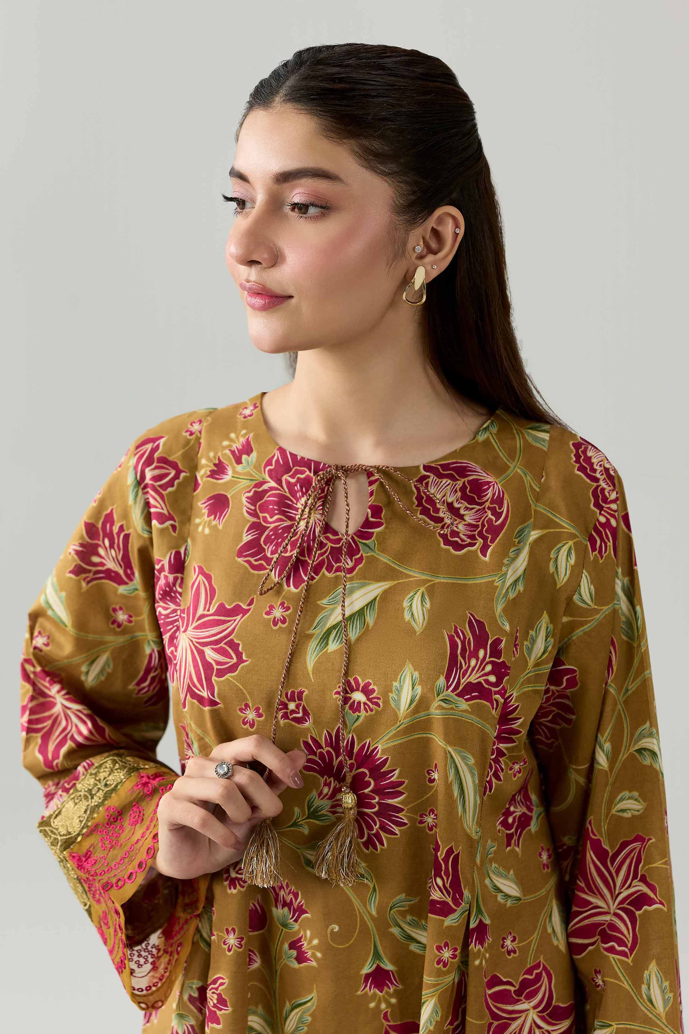 Printed Embroidered Shirt - PE26-375 Brown Lawn 1PC Embroidered Nishat Australia