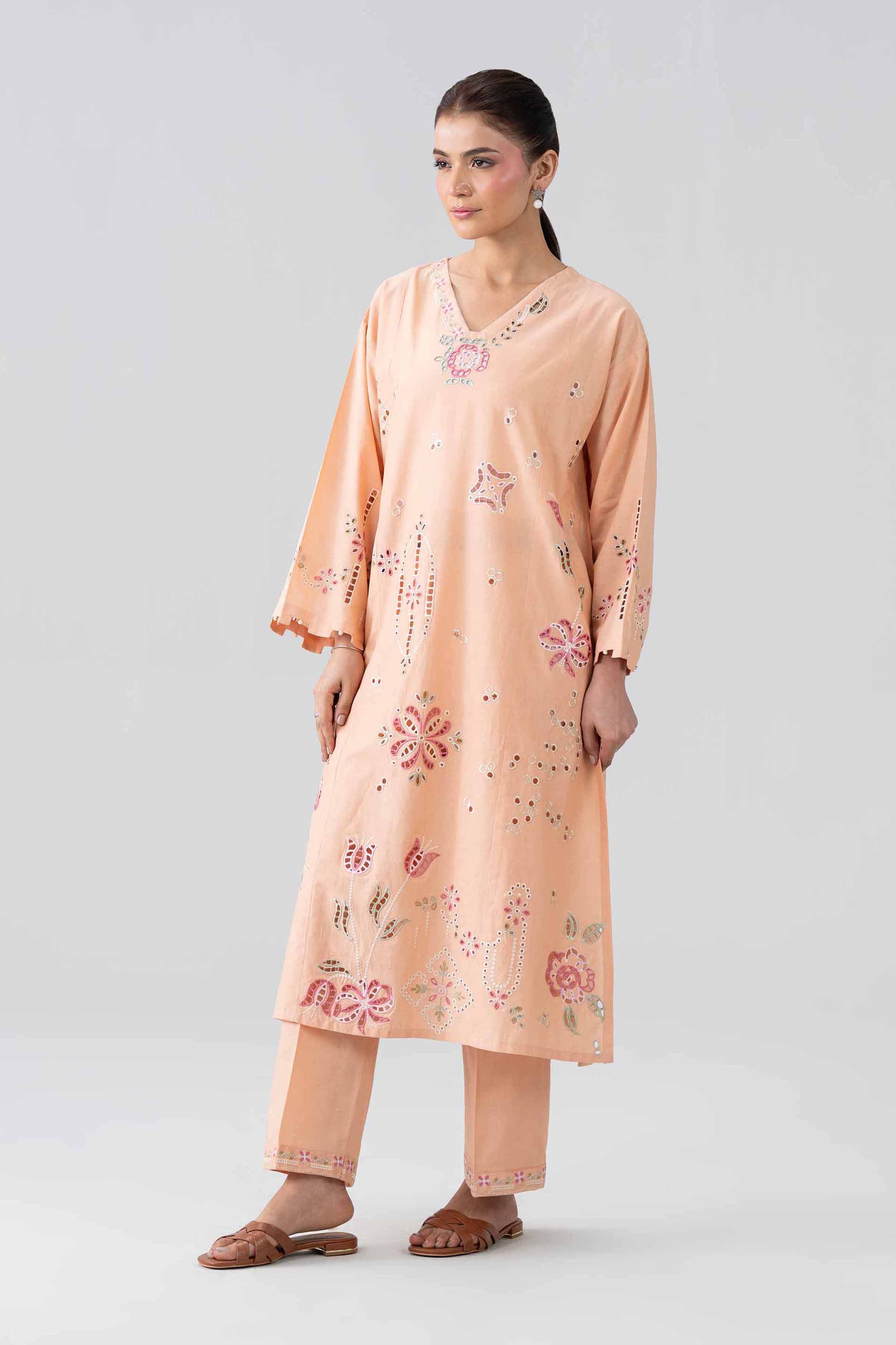 2 Piece - Embroidered Suit - PE26-457 Orange Cambric 2PC Embroidered Nishat Australia