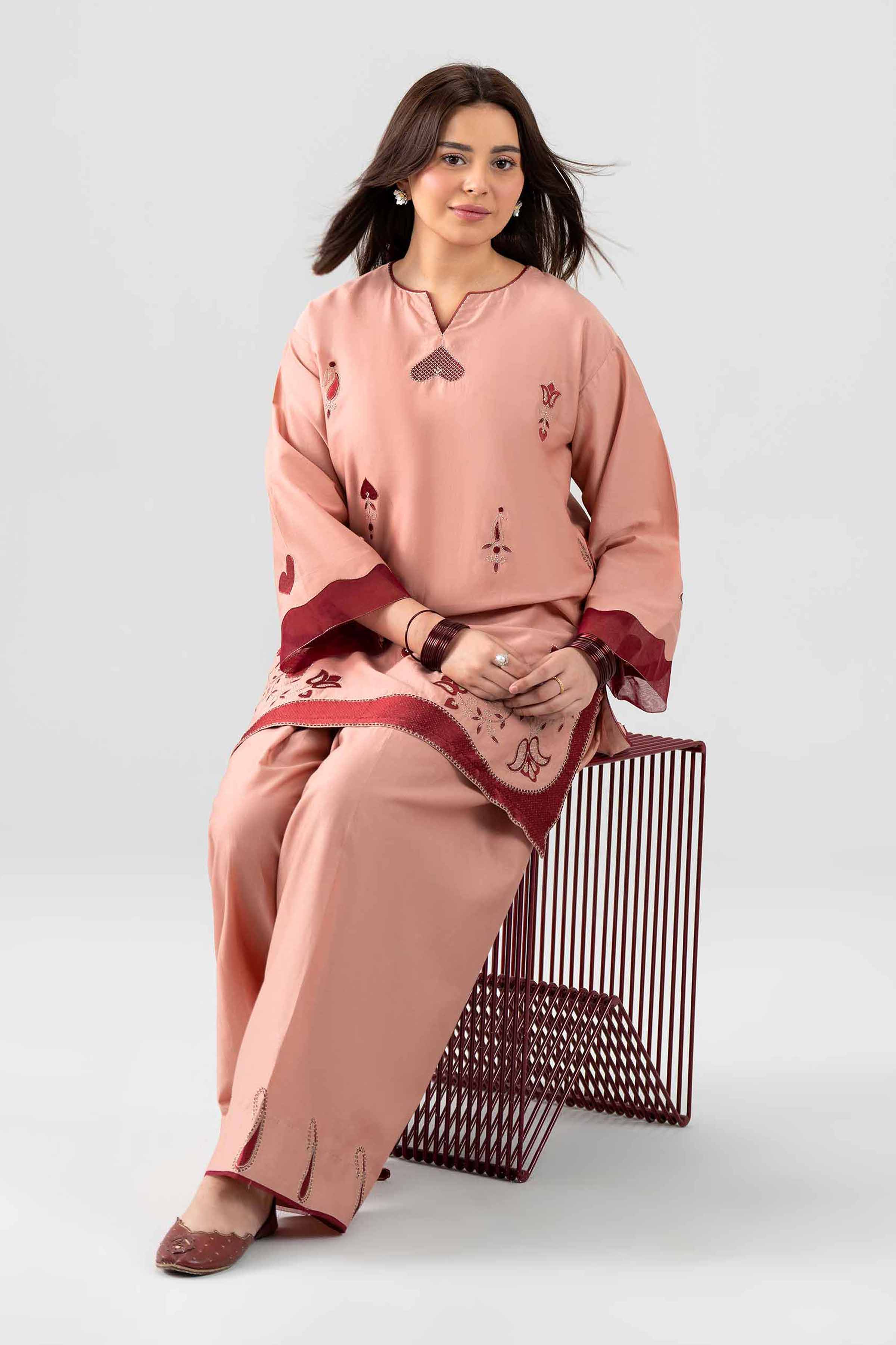 2 Piece - Embroidered Suit - PE26-463 Orange Sateen 2PC Embroidered Nishat Australia
