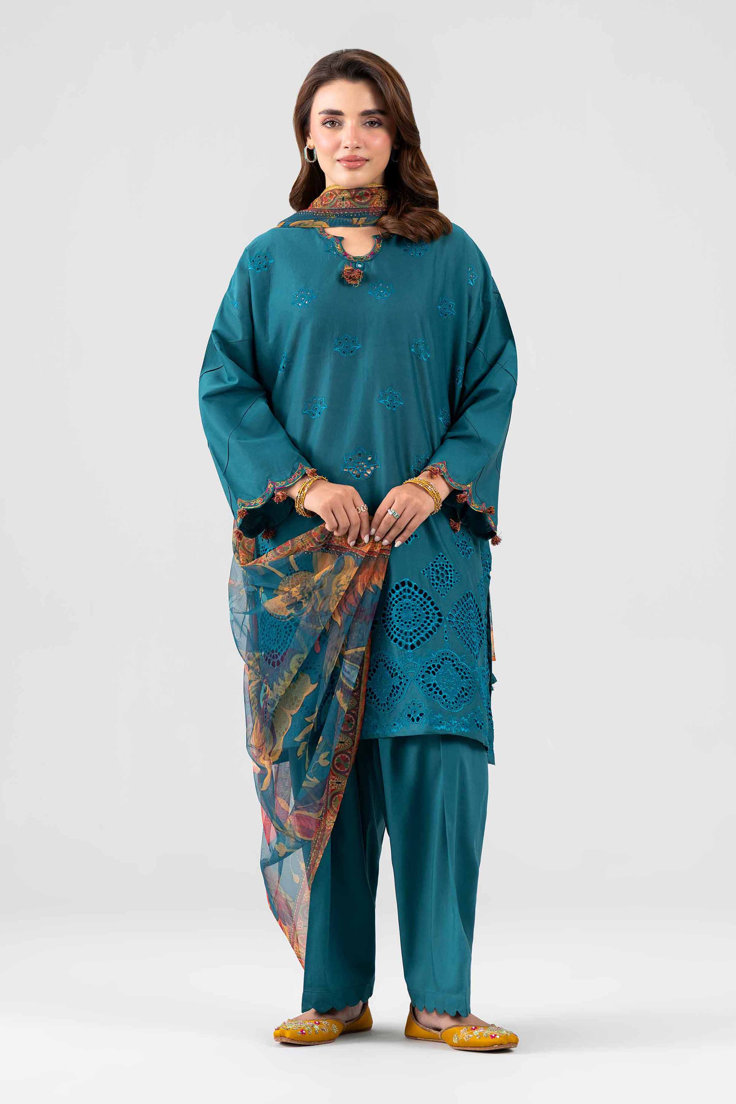 3 Piece - Printed Embroidered Suit - PE26-509 Blue Cambric 3PC Embroidered Nishat Australia