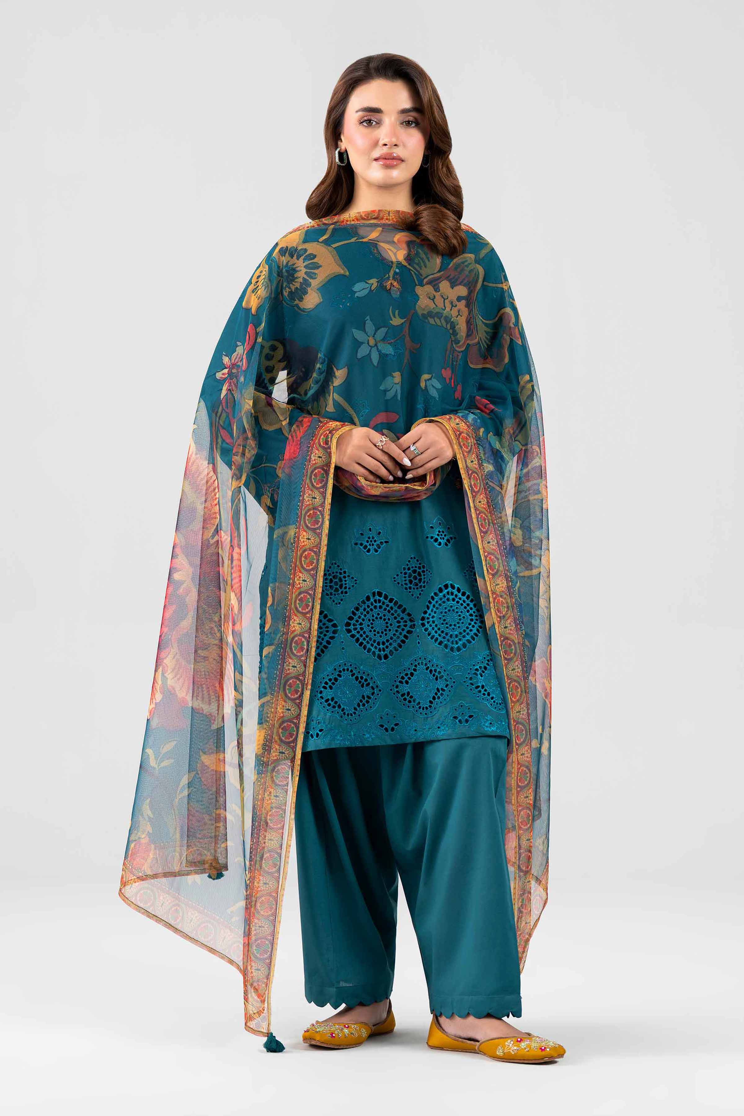 3 Piece - Printed Embroidered Suit - PE26-509 Blue Cambric 3PC Embroidered Nishat Australia