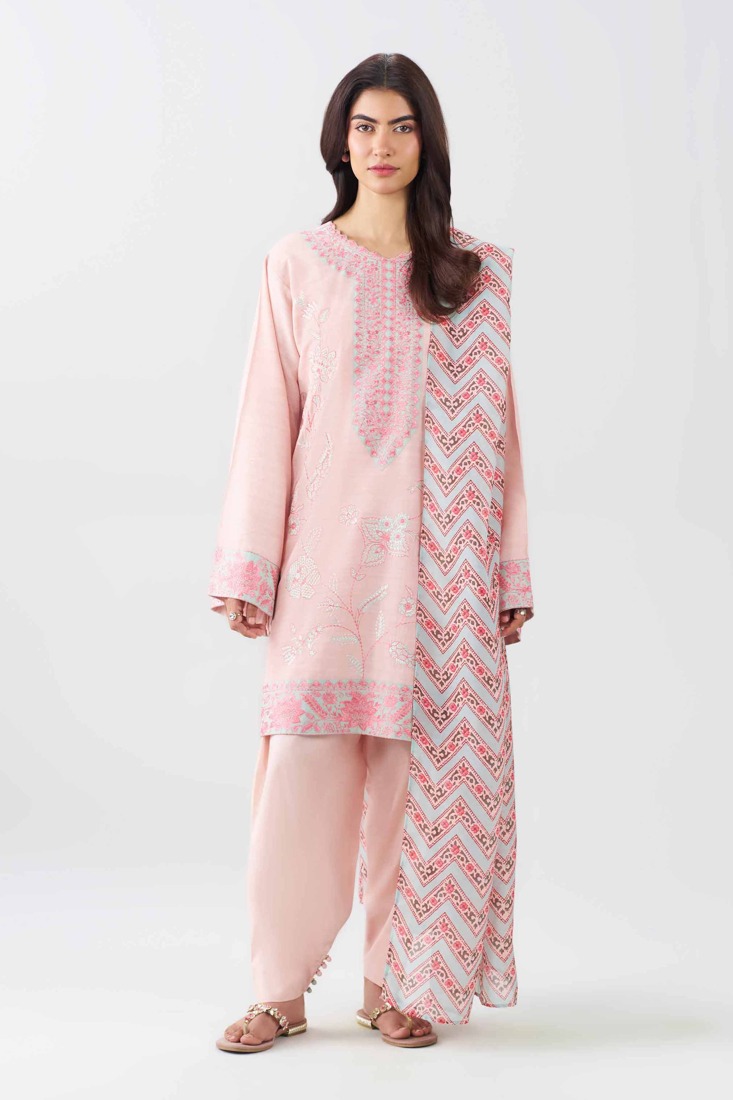 3 Piece - Embroidered Suit - PE26-538 Pink Jacquard 3PC Embroidered Nishat Australia