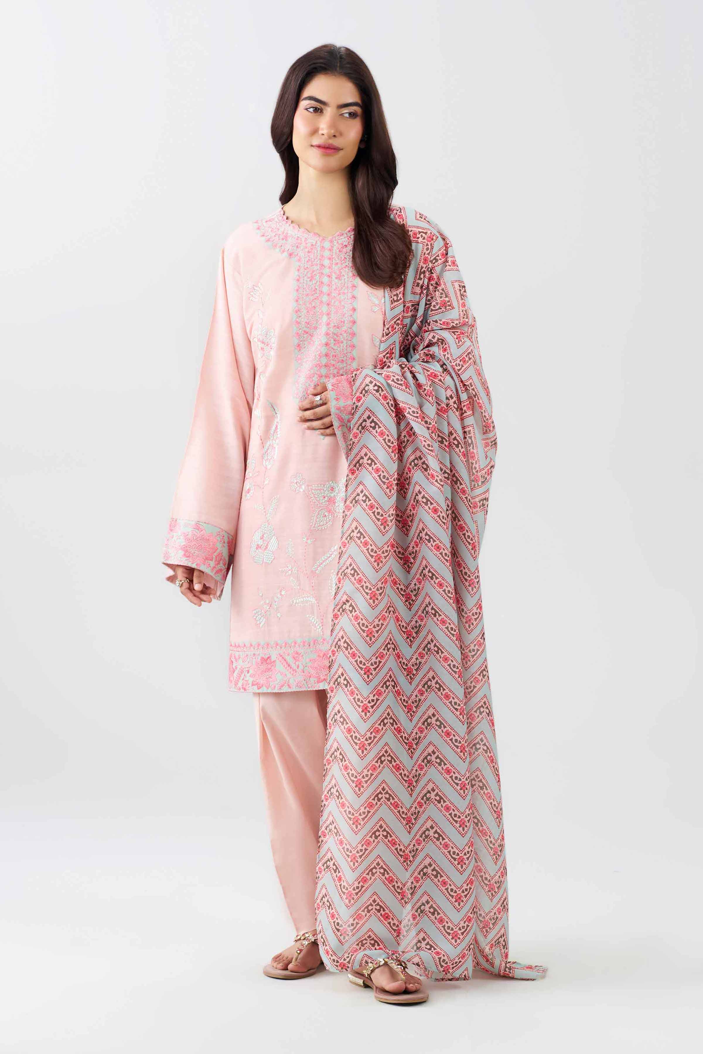 3 Piece - Embroidered Suit - PE26-538 Pink Jacquard 3PC Embroidered Nishat Australia
