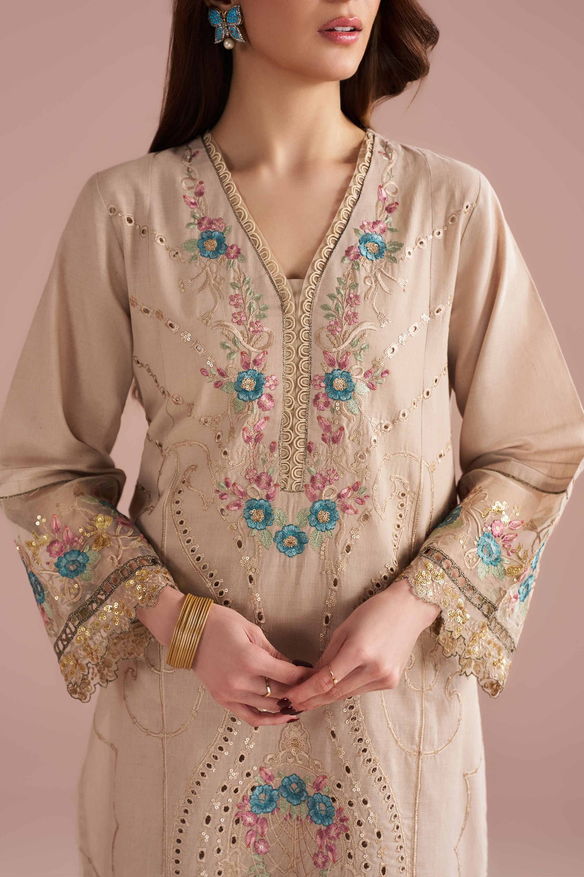 2 Piece - Embroidered Suit - PE26-55 Beige Linen 2PC Embroidered  Nishat Australia