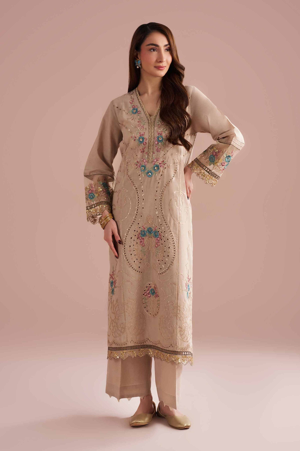 2 Piece - Embroidered Suit - PE26-55 Beige Linen 2PC Embroidered  Nishat Australia