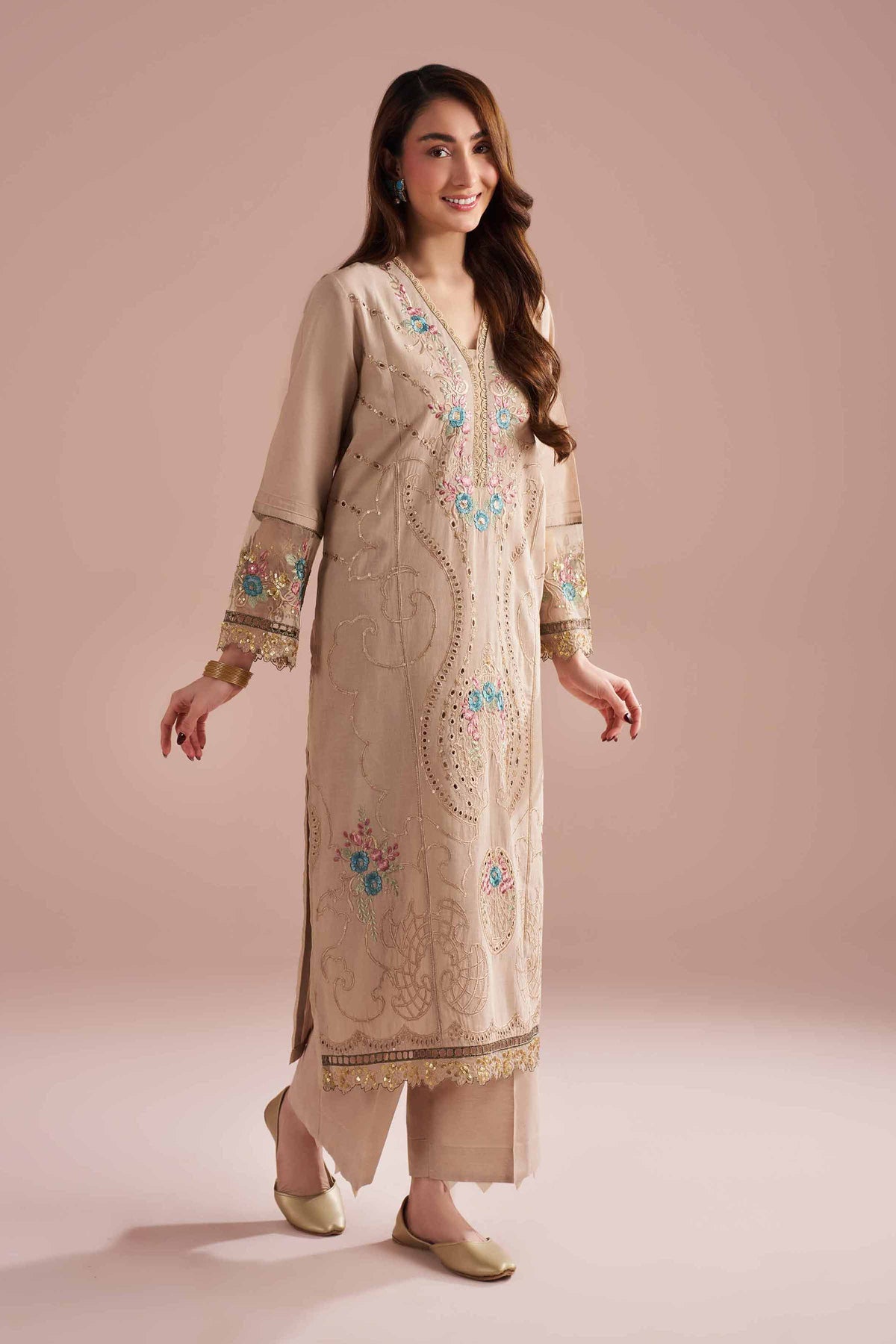2 Piece - Embroidered Suit - PE26-55 Beige Linen 2PC Embroidered  Nishat Australia