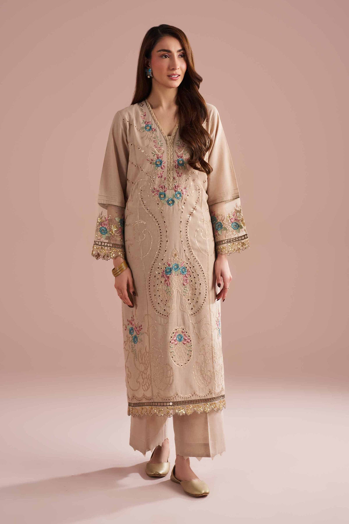 2 Piece - Embroidered Suit - PE26-55 Beige Linen 2PC Embroidered  Nishat Australia