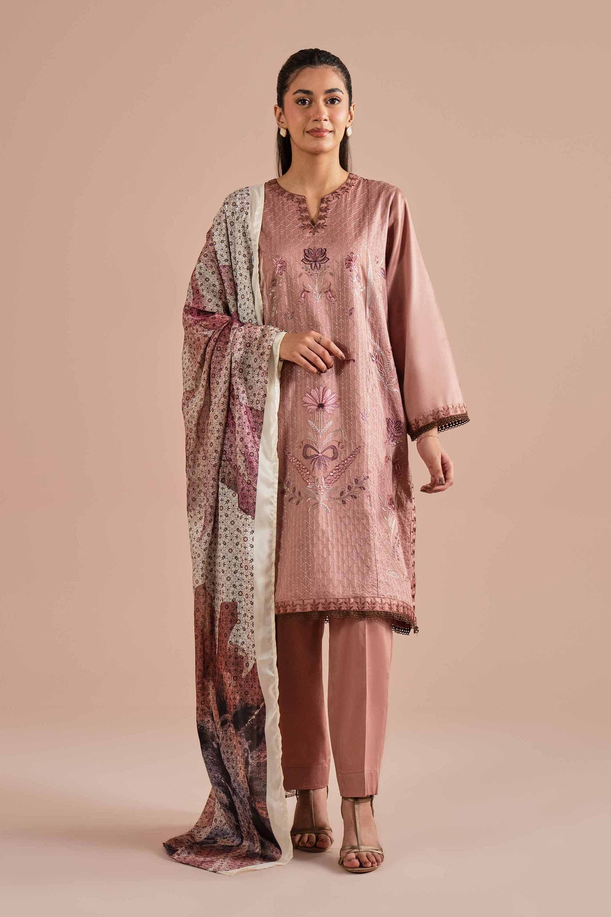 3 Piece - Embroidered Suit - PE26-61 Pink Sateen 3PC Embroidered  Nishat Australia