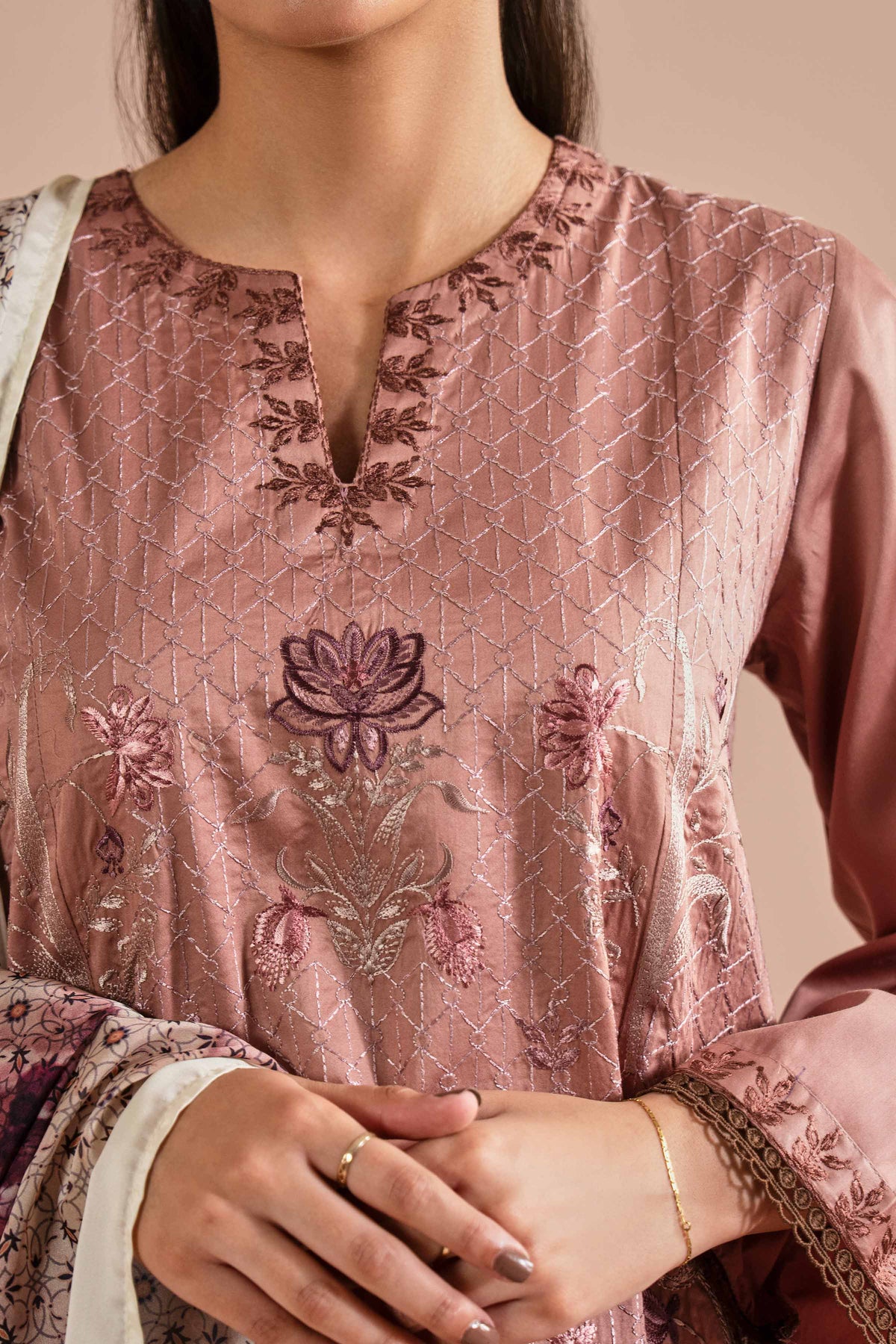 3 Piece - Embroidered Suit - PE26-61 Pink Sateen 3PC Embroidered  Nishat Australia