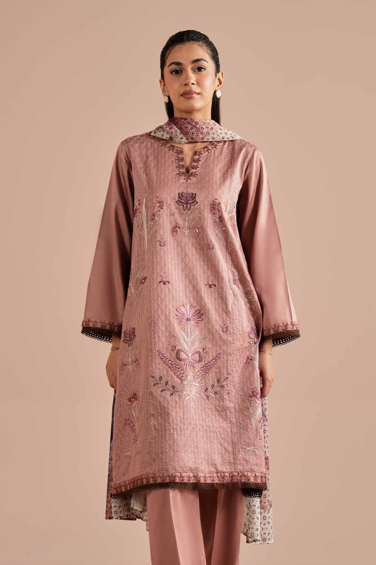 3 Piece - Embroidered Suit - PE26-61 Pink Sateen 3PC Embroidered  Nishat Australia