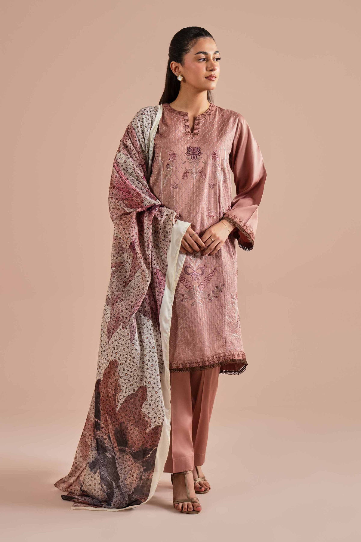 3 Piece - Embroidered Suit - PE26-61 Pink Sateen 3PC Embroidered  Nishat Australia