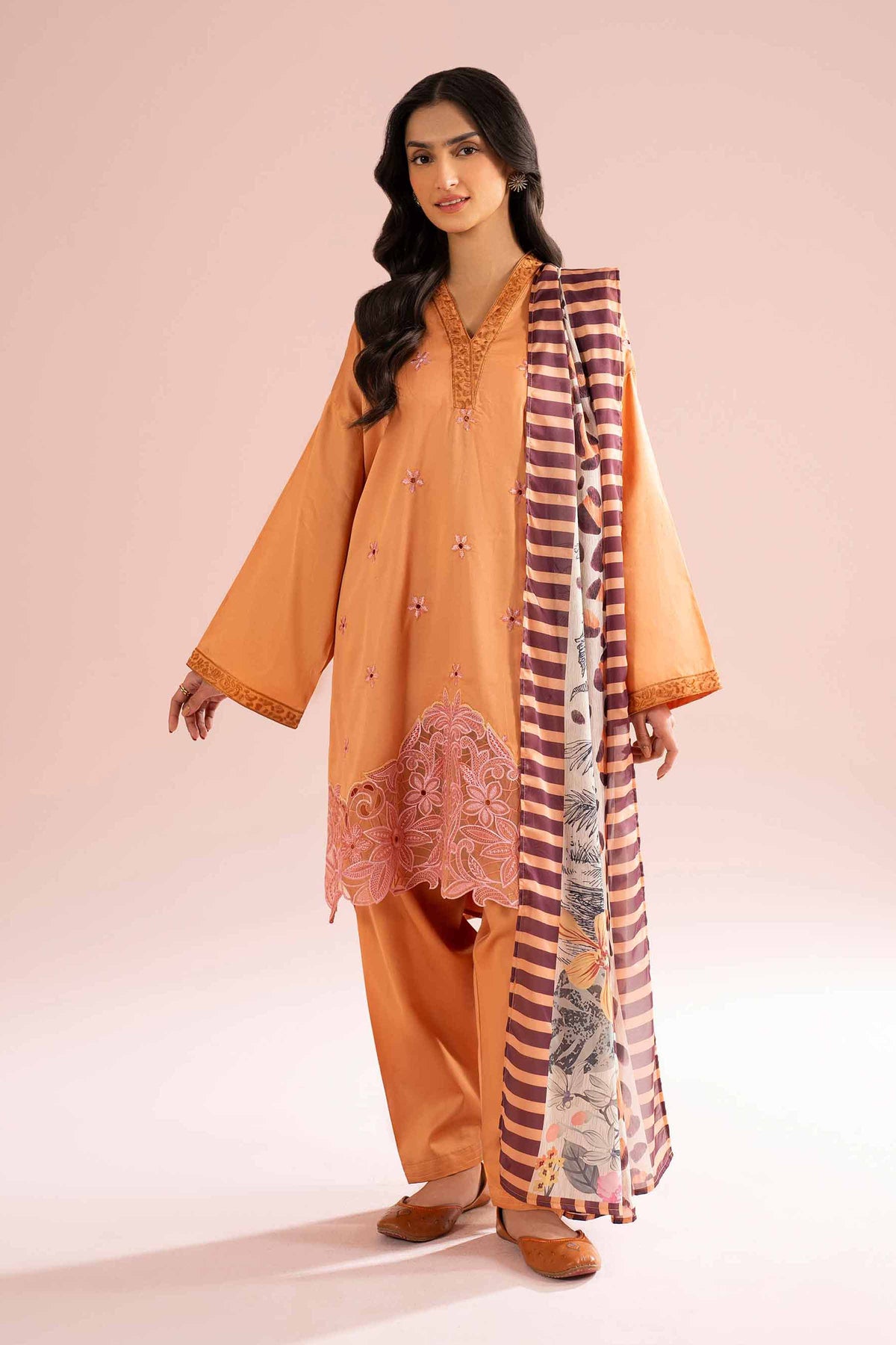 3 Piece - Embroidered Suit - PE26-62 Yellow Sateen 3PC Embroidered  Nishat Australia