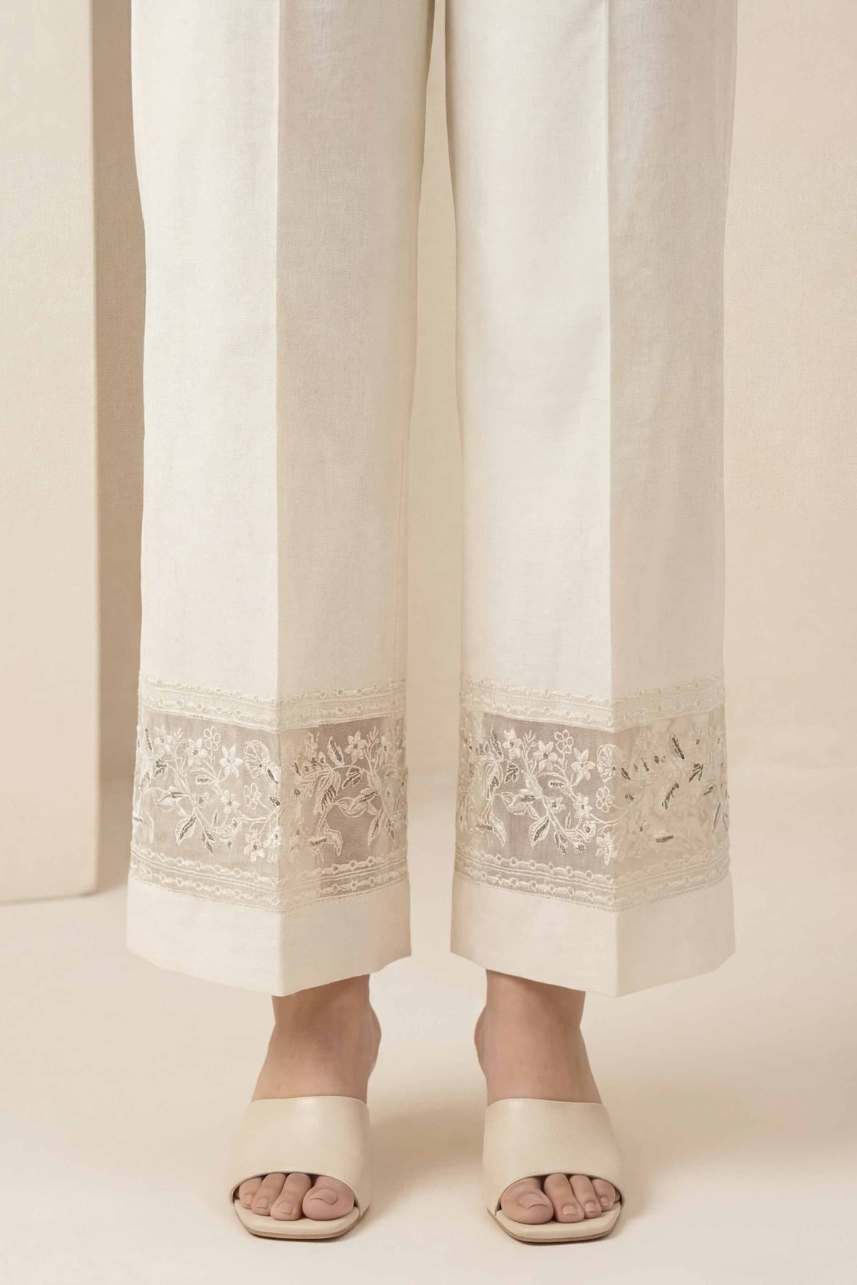 Embroidered Trousers - PE26-637 Off White Cambric 1PC Embroidered  Nishat Australia