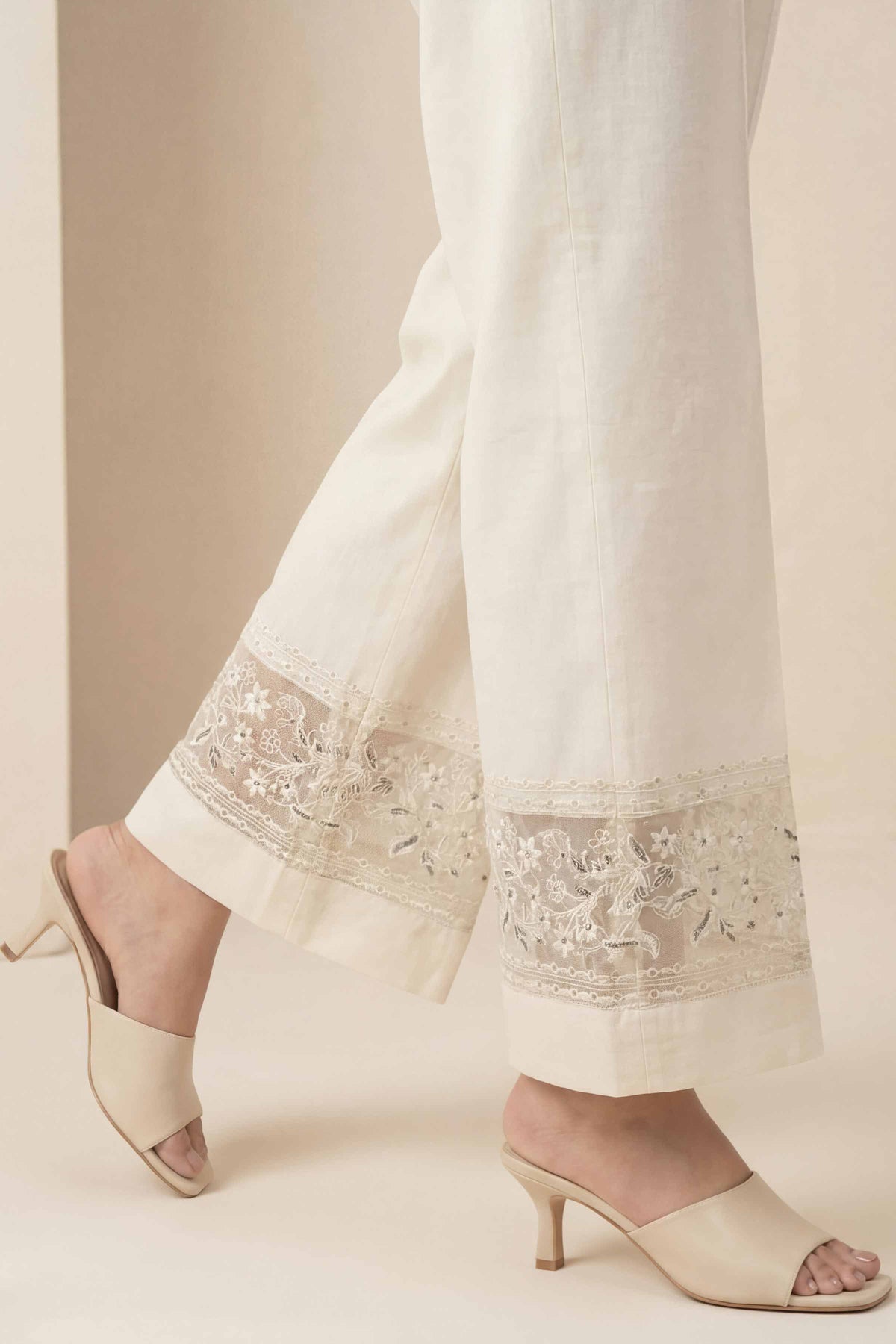 Embroidered Trousers - PE26-637 Off White Cambric 1PC Embroidered  Nishat Australia