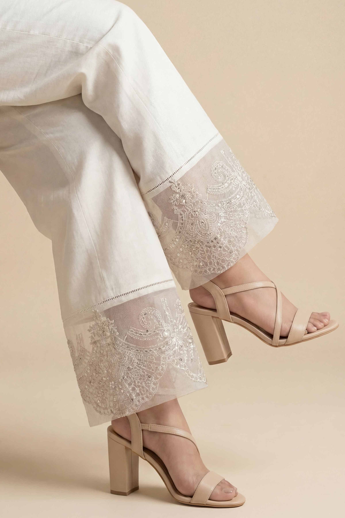 Embroidered Trousers - PE26-638 White Cambric 1PC Embroidered  Nishat Australia