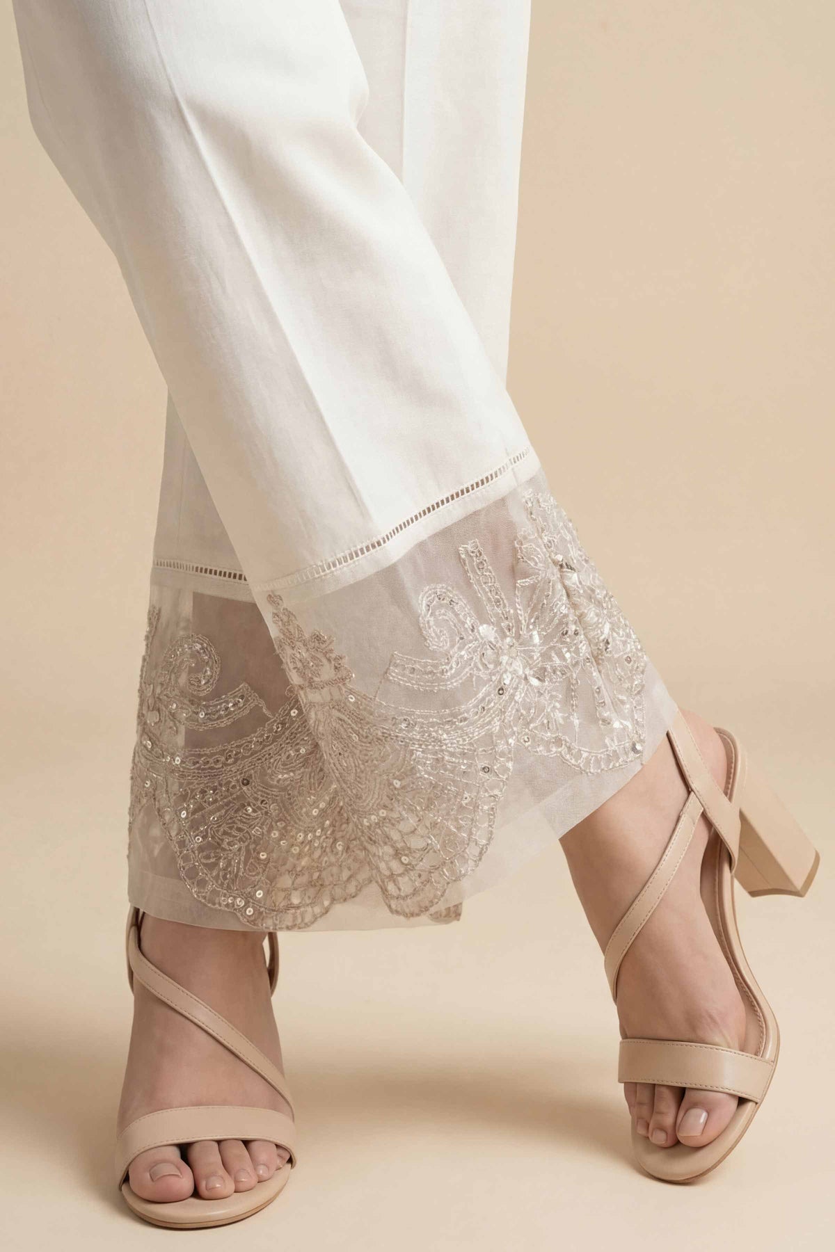 Embroidered Trousers - PE26-638 White Cambric 1PC Embroidered  Nishat Australia