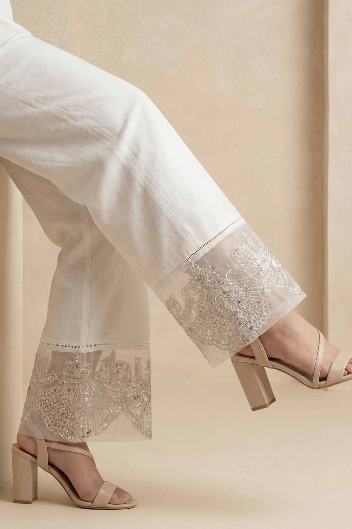 Embroidered Trousers - PE26-638 White Cambric 1PC Embroidered  Nishat Australia